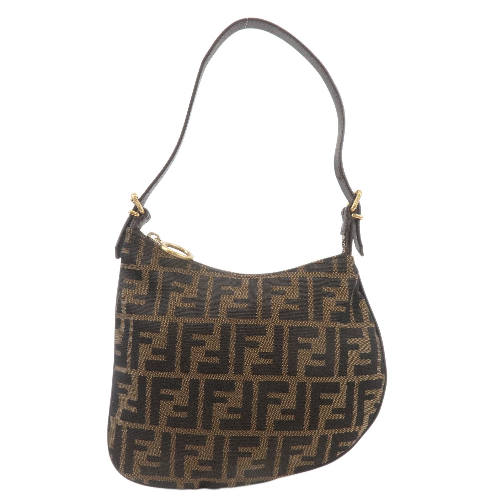 FENDI Zucca Canvas Leather One Shoulder Bag Brown 8BR248