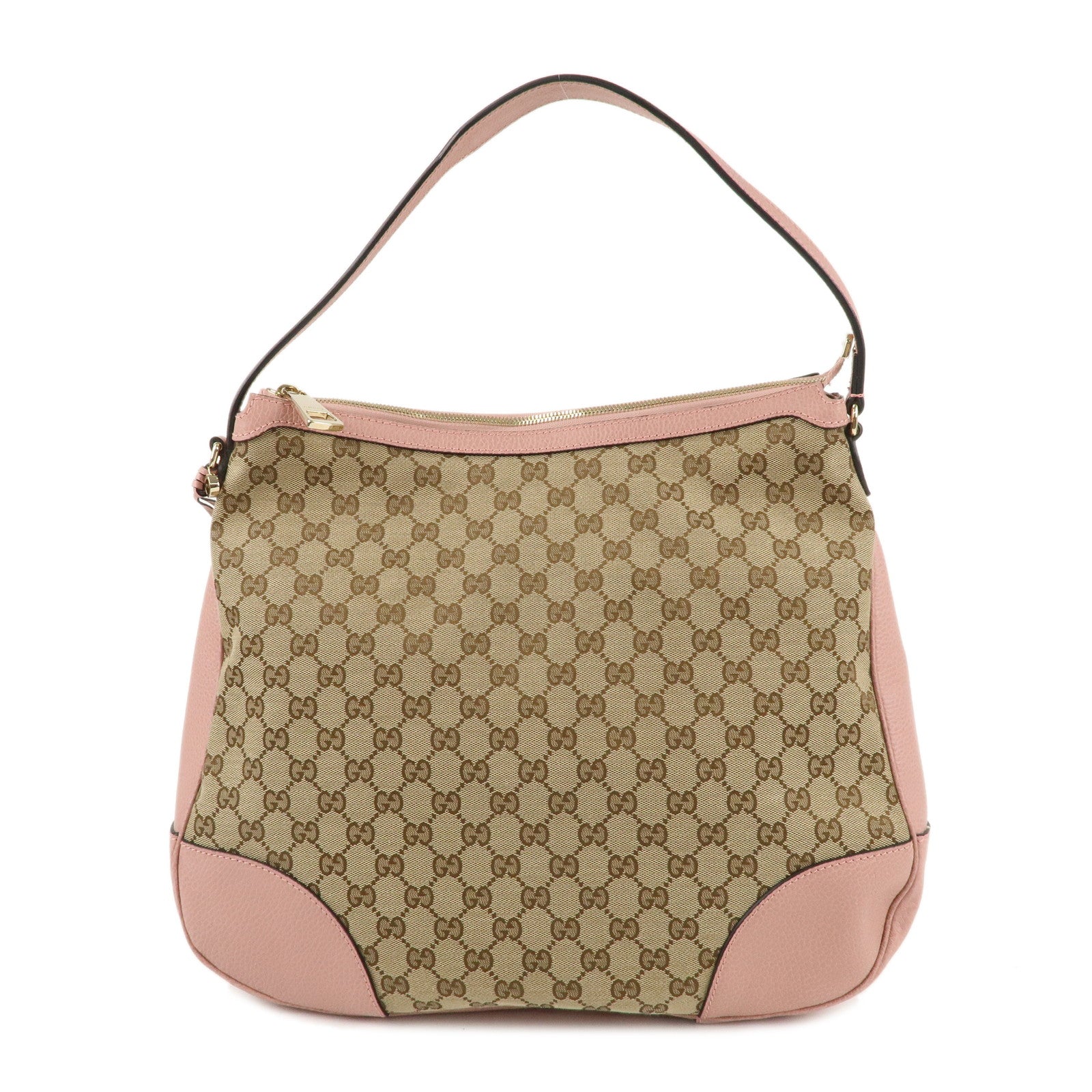 GUCCI-GG-Canvas-Leather-One-Shoulder-Bag-Pink-Beige-449244