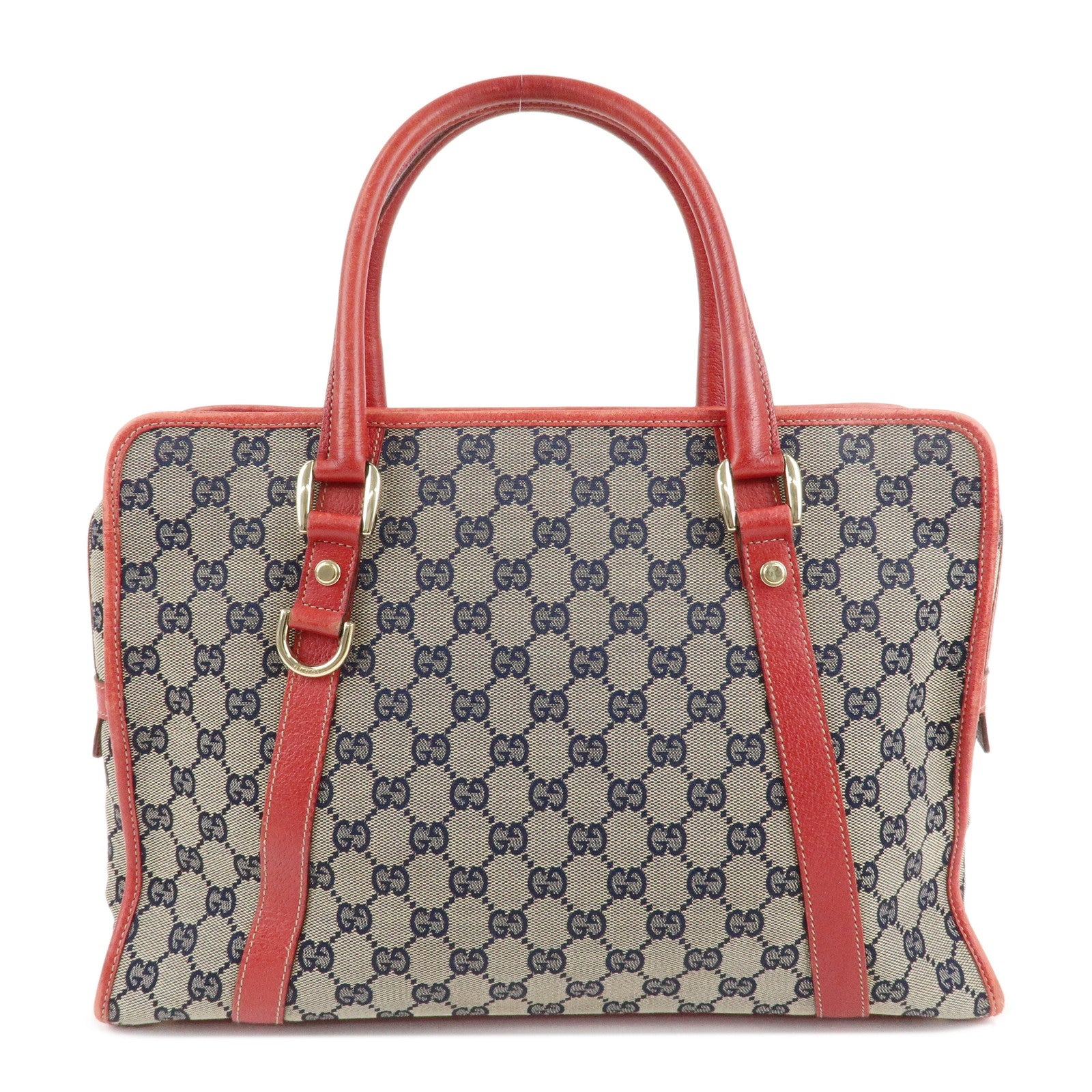 GUCCI-GG-Canvas-Leather-Hand-Bag-Shoulder-Bag-130940-Used-Navy-Red-F/S