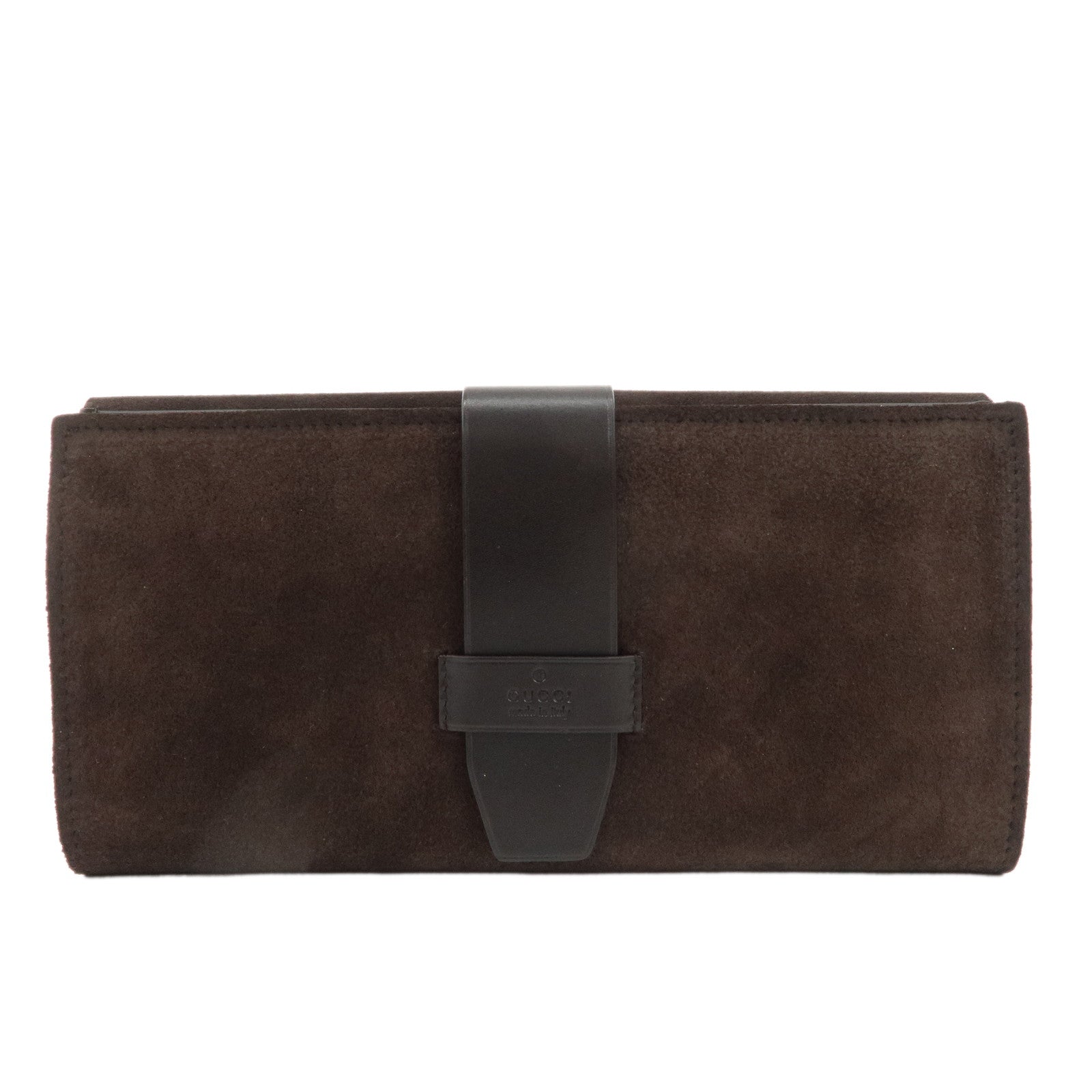 GUCCI-Suede-Leather-Bi-fold-Long-Wallet-Dark-Brown-101564