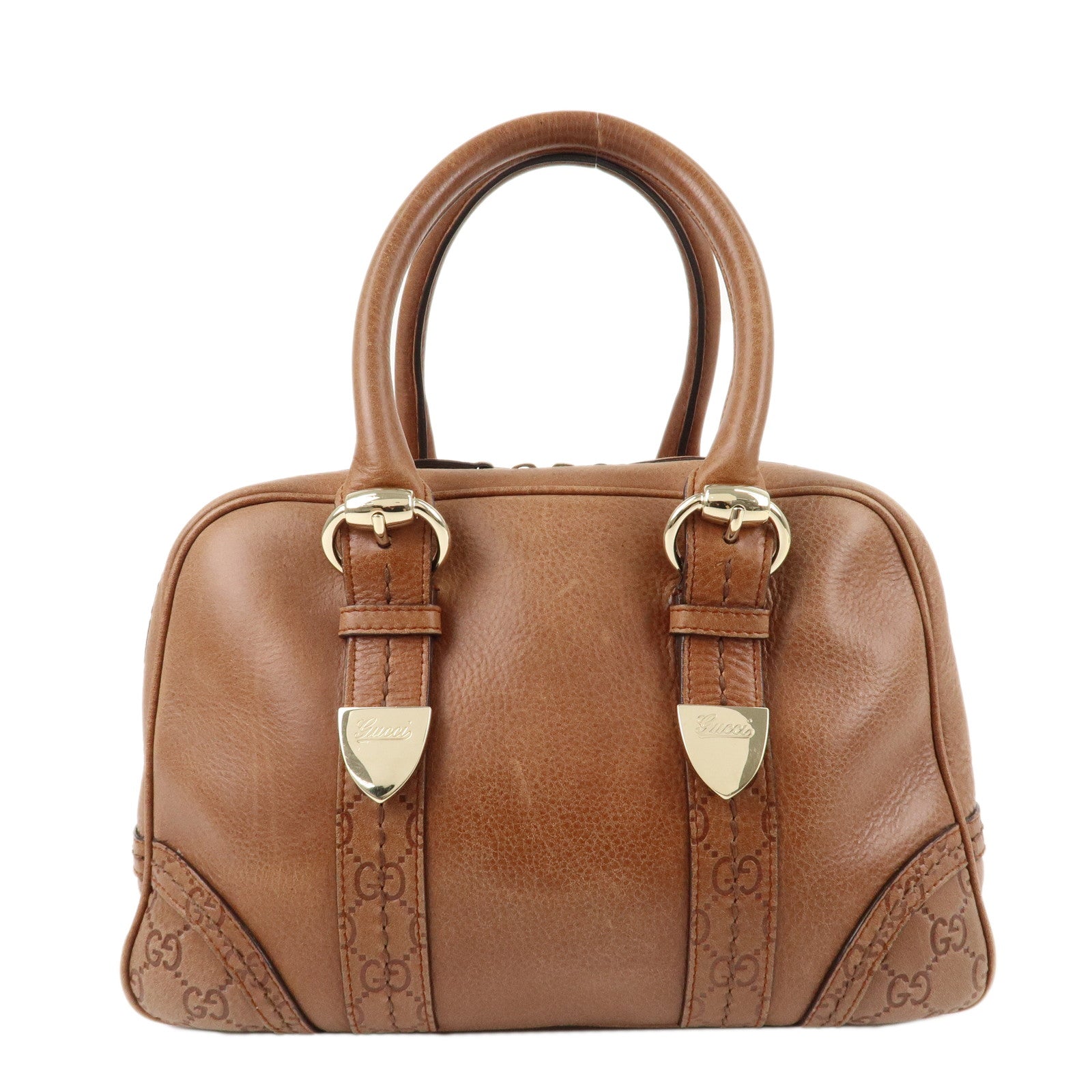 GUCCI-Guccisima-Leather-Hand-Bag-Boston-Bag-Brown-181509