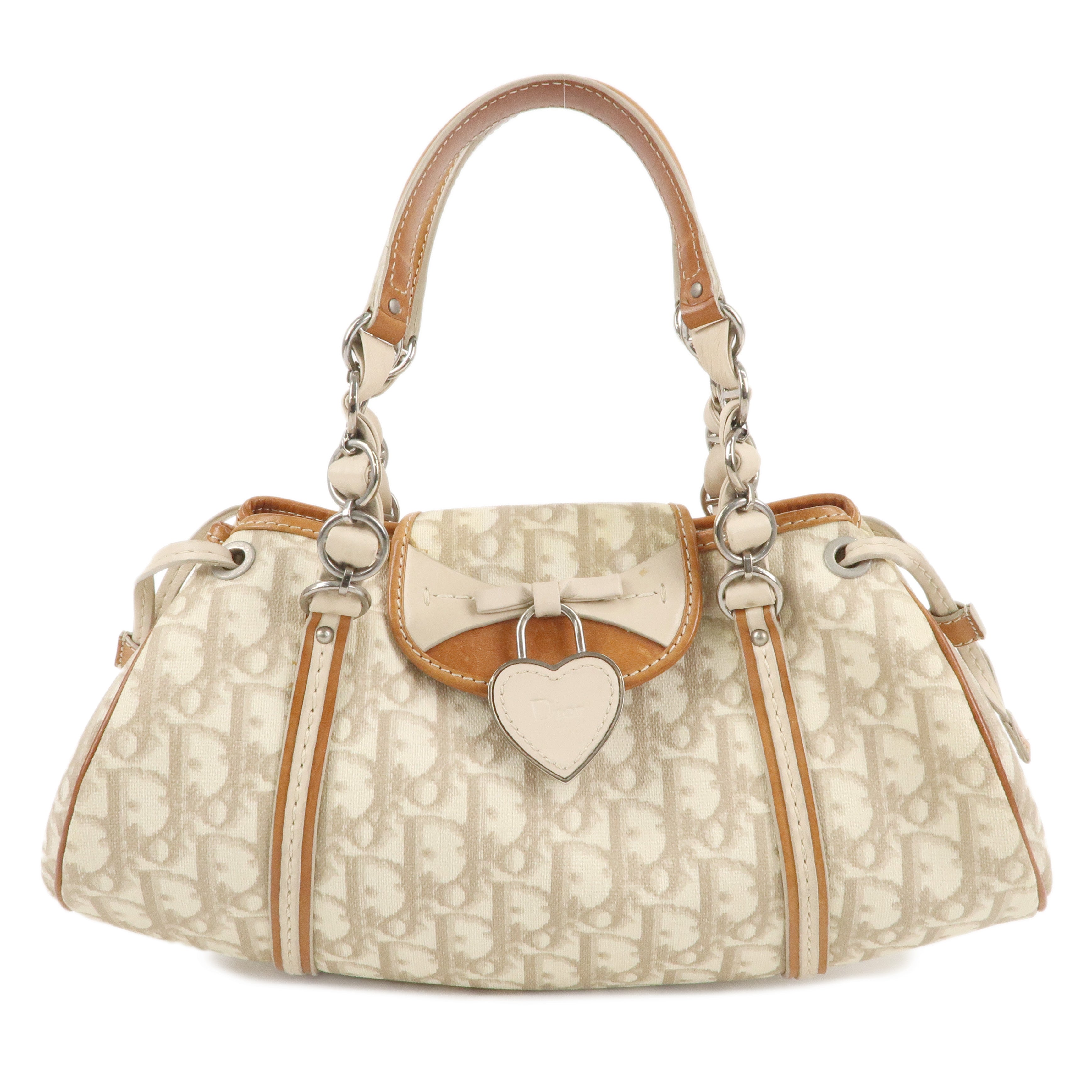 Christian Dior Trotter PVC Leather Hand Bag Beige Brown