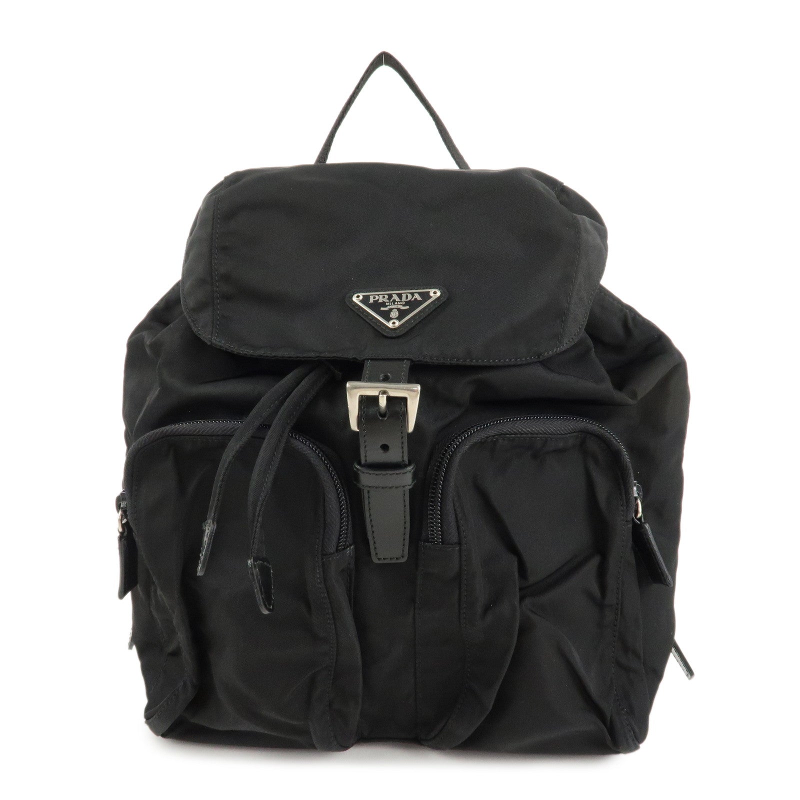 PRADA-Triangle-Logo-Nylon-Leather-Back-Pack-Black-B5885