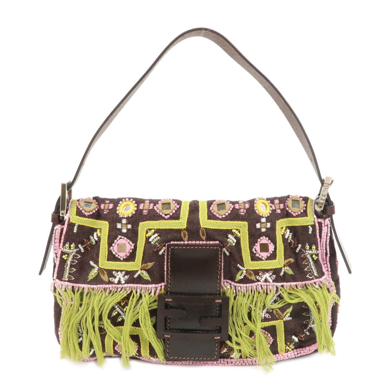 FENDI-Mamma-Baguette-Canvas-Leather-Embroidery-Shoulder-Bag-26424