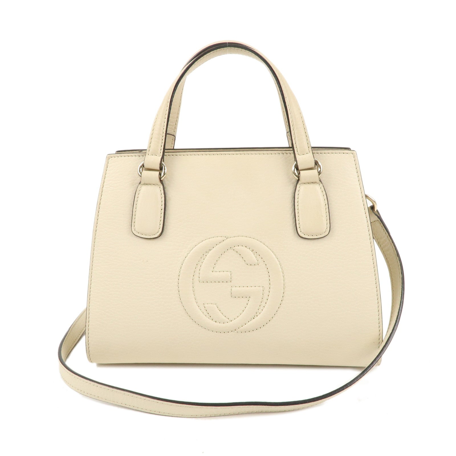 GUCCI Interlocking Leather 2Way Bag Hand Bag Beige 607722