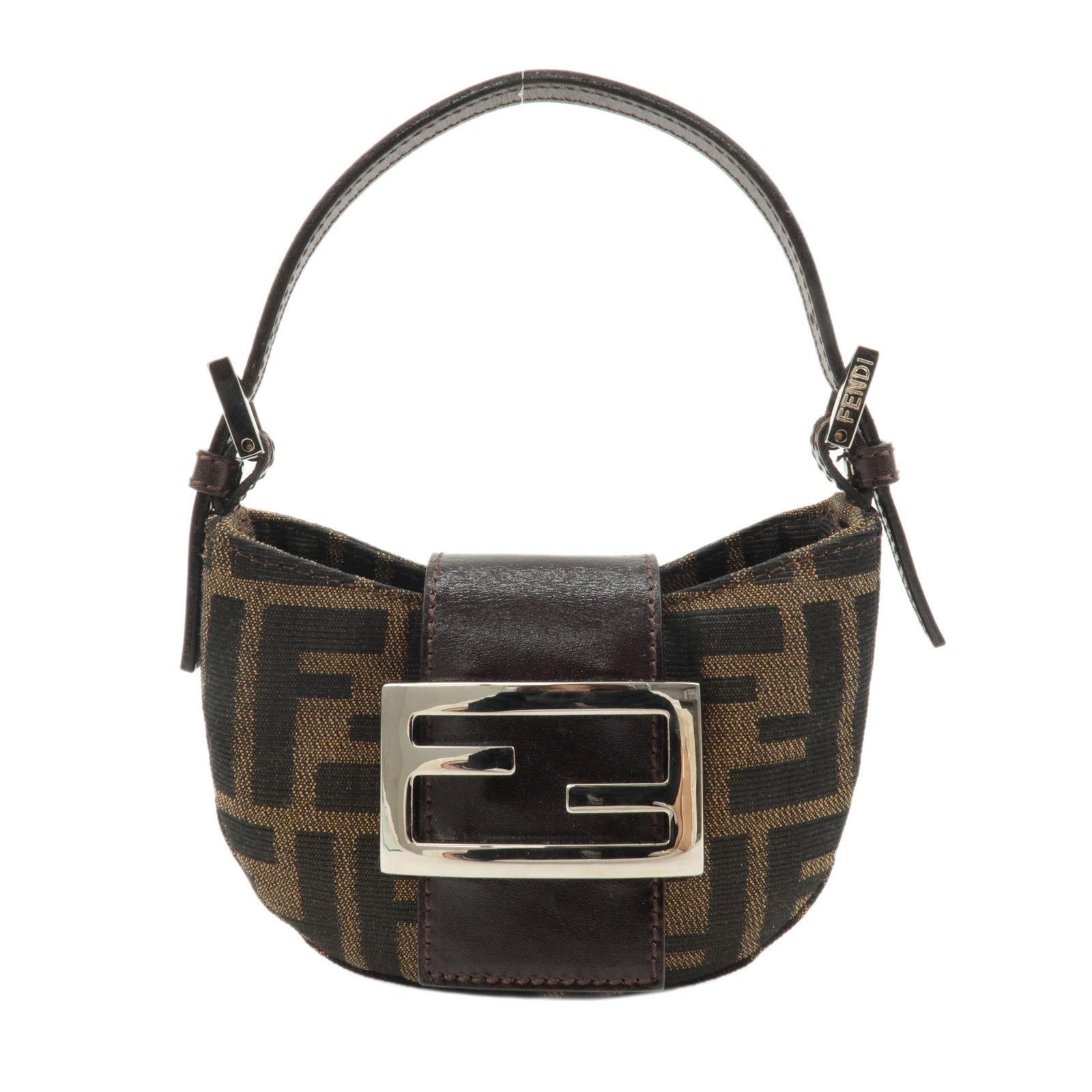 FENDI-Zucca-Canvas-Leather-Pouch-Khaki-Brown-26673