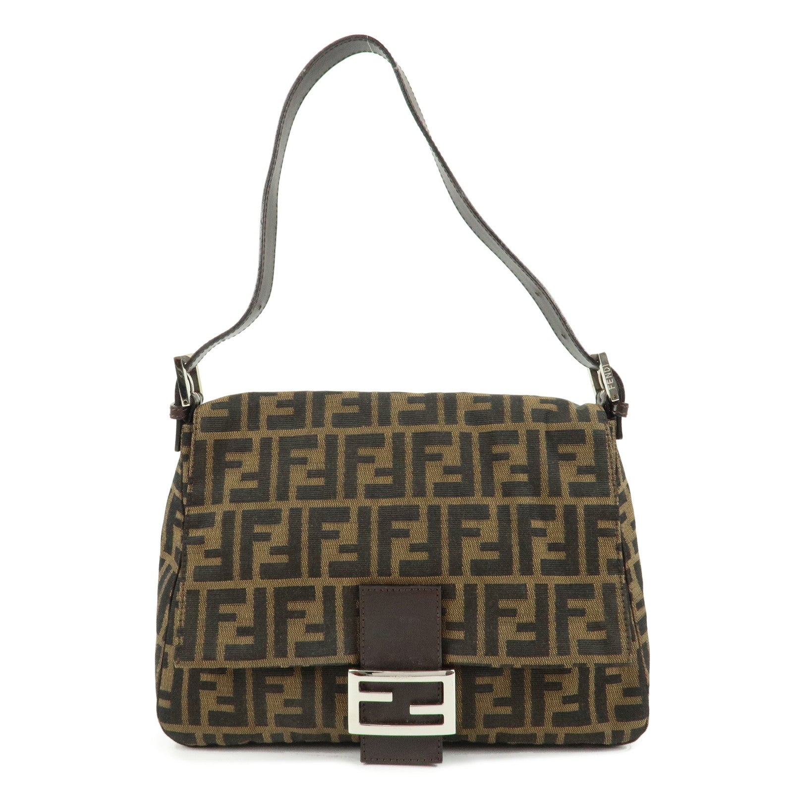 FENDI-Mamma-Baguette-Zucca-Canvas-Leather-Bag-Brown-Black-26325