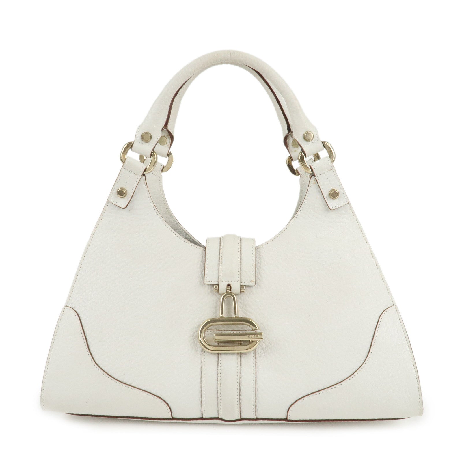 GUCCI-Leather-Shoulder-Bag-Hand-Bag-White-Gold-HDW-130995