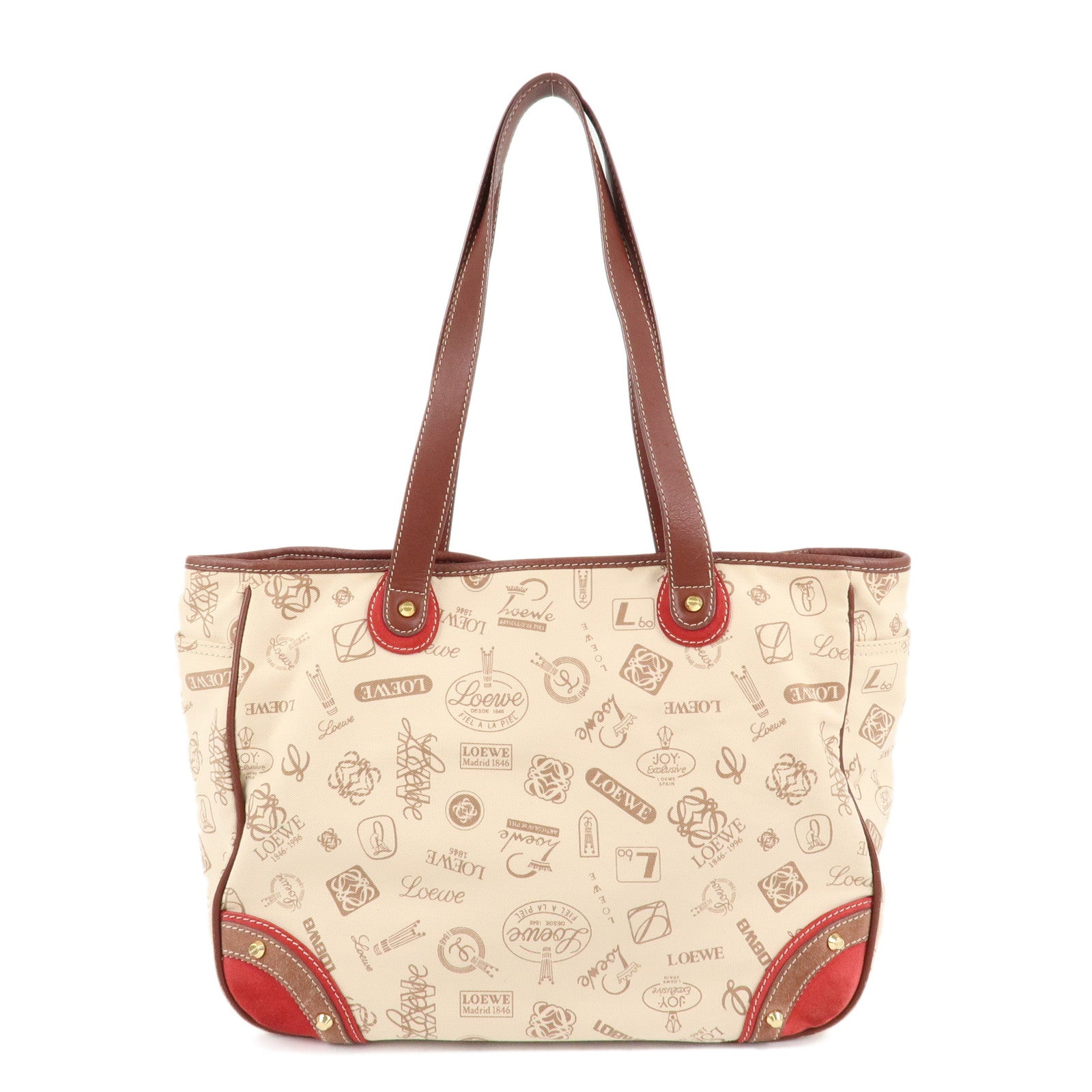 LOEWE-Canvas-Leather-Tote-Bag-160th-Aniv.-Limited-Brown-Red