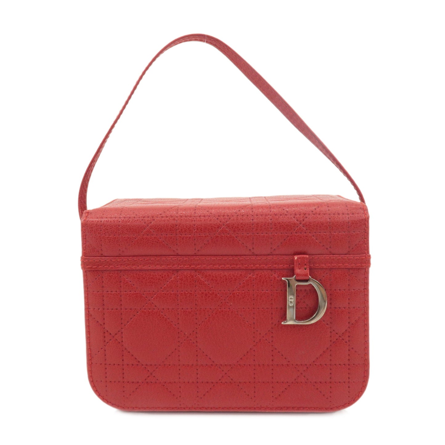 Christian Dior Leather Cannage Vanity Bag Hand Bag Red