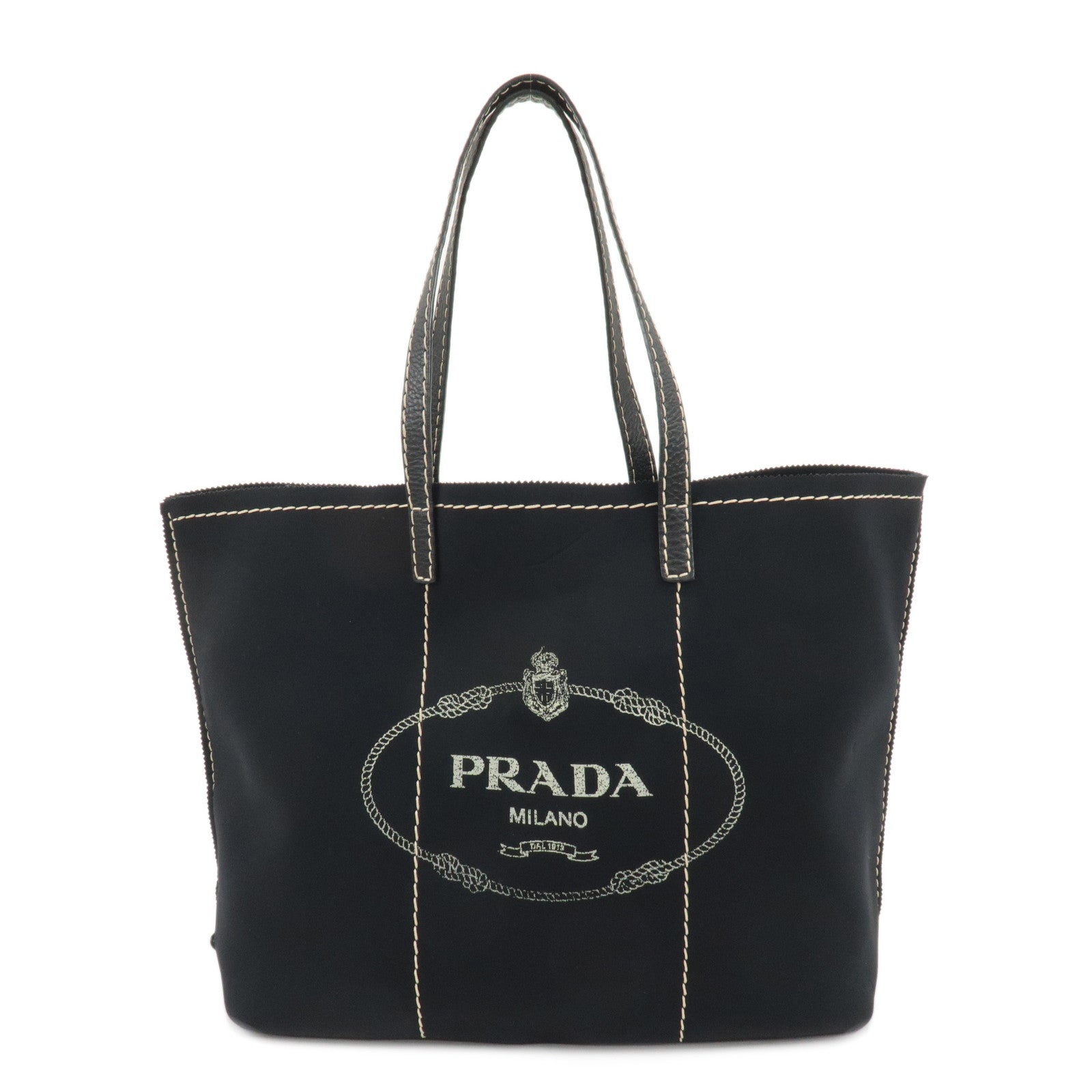 PRADA-Logo-Urethane-Leathr-Tote-Bag-Shoulder-Bag-Black