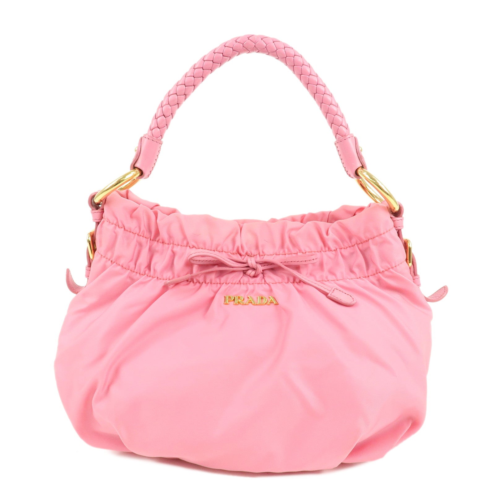 PRADA-Nylon-Leather-Gather-Shoulder-Bag-Hand-Bag-Pink-BR4237