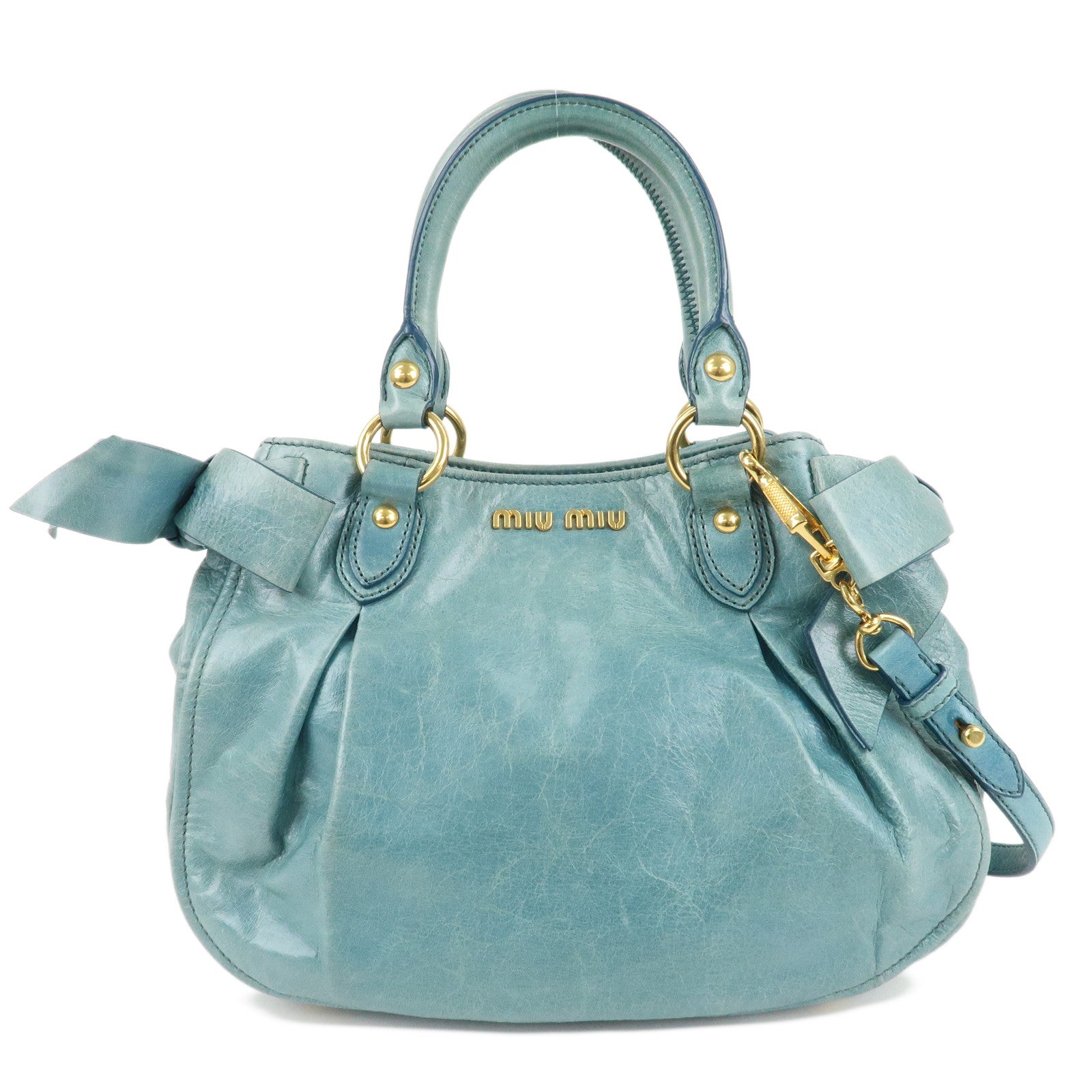 MIU-MIU-Leather-2Way-Bag-Shoulder-Bag-Hand-Bag-Blue