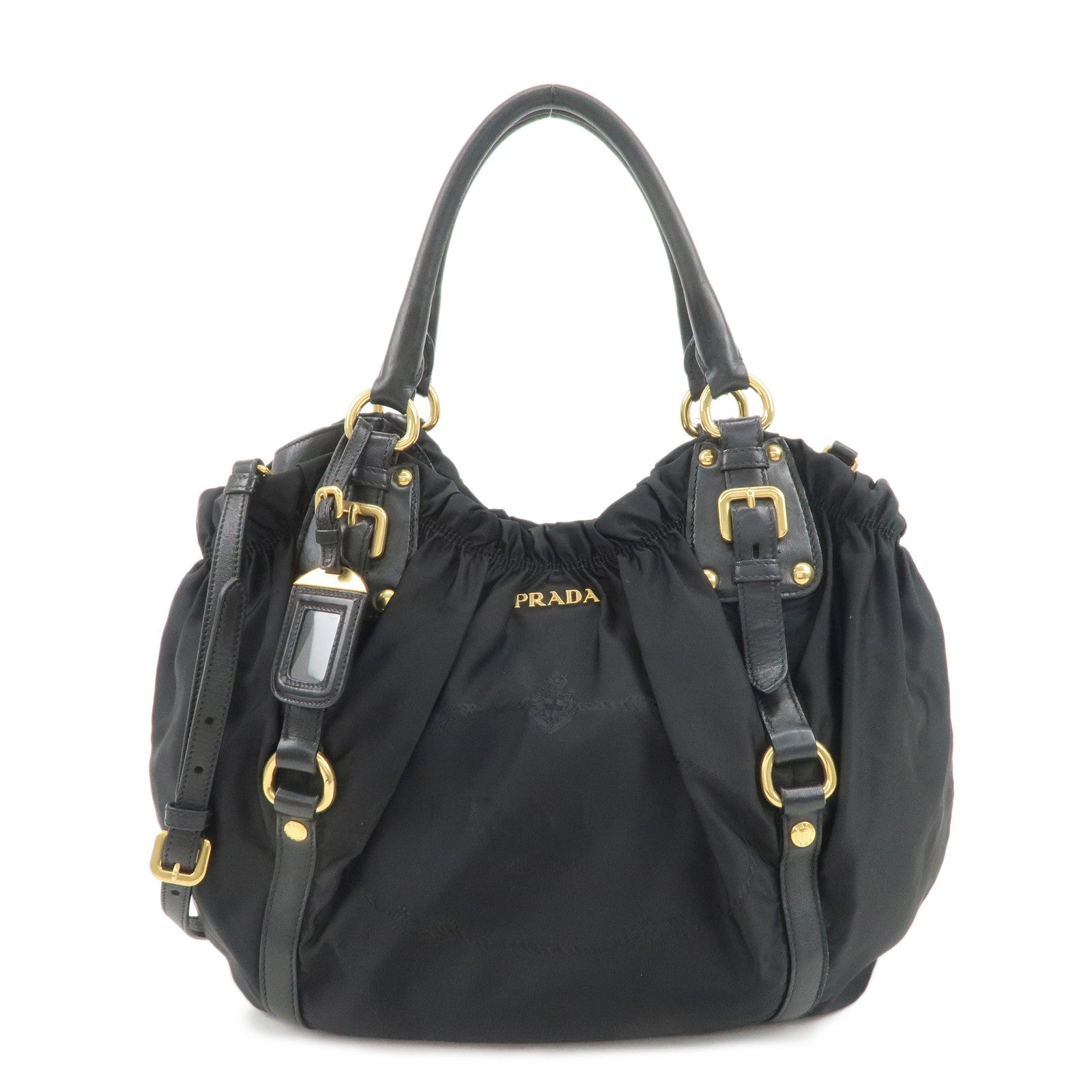 PRADA-Nylon-Leather-2Way-Shoulder-Bag-Hand-Bag-Black