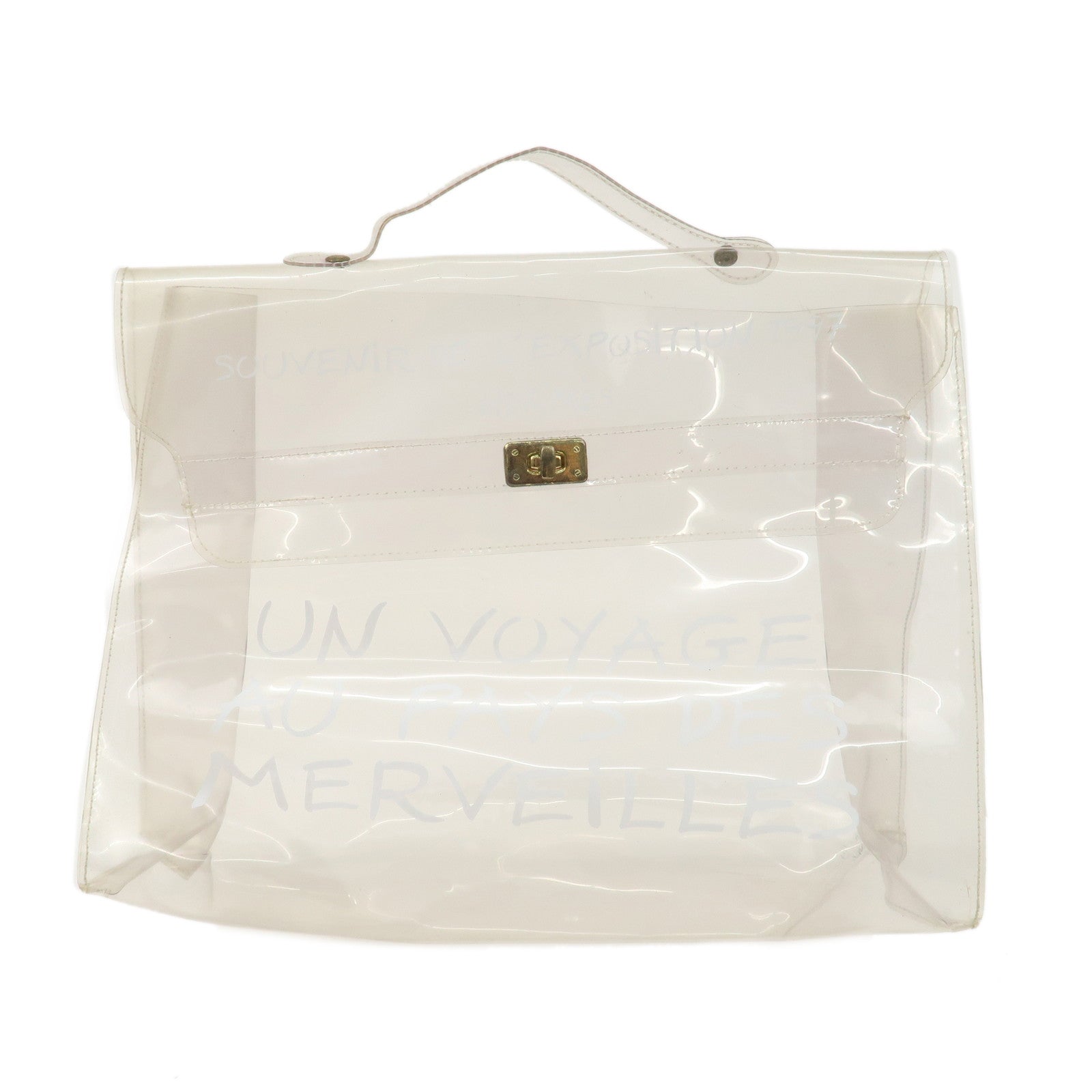 HERMES-Vinyl-Kelly-Hand-Bag-Clear-Transparet-Gold-Hardware