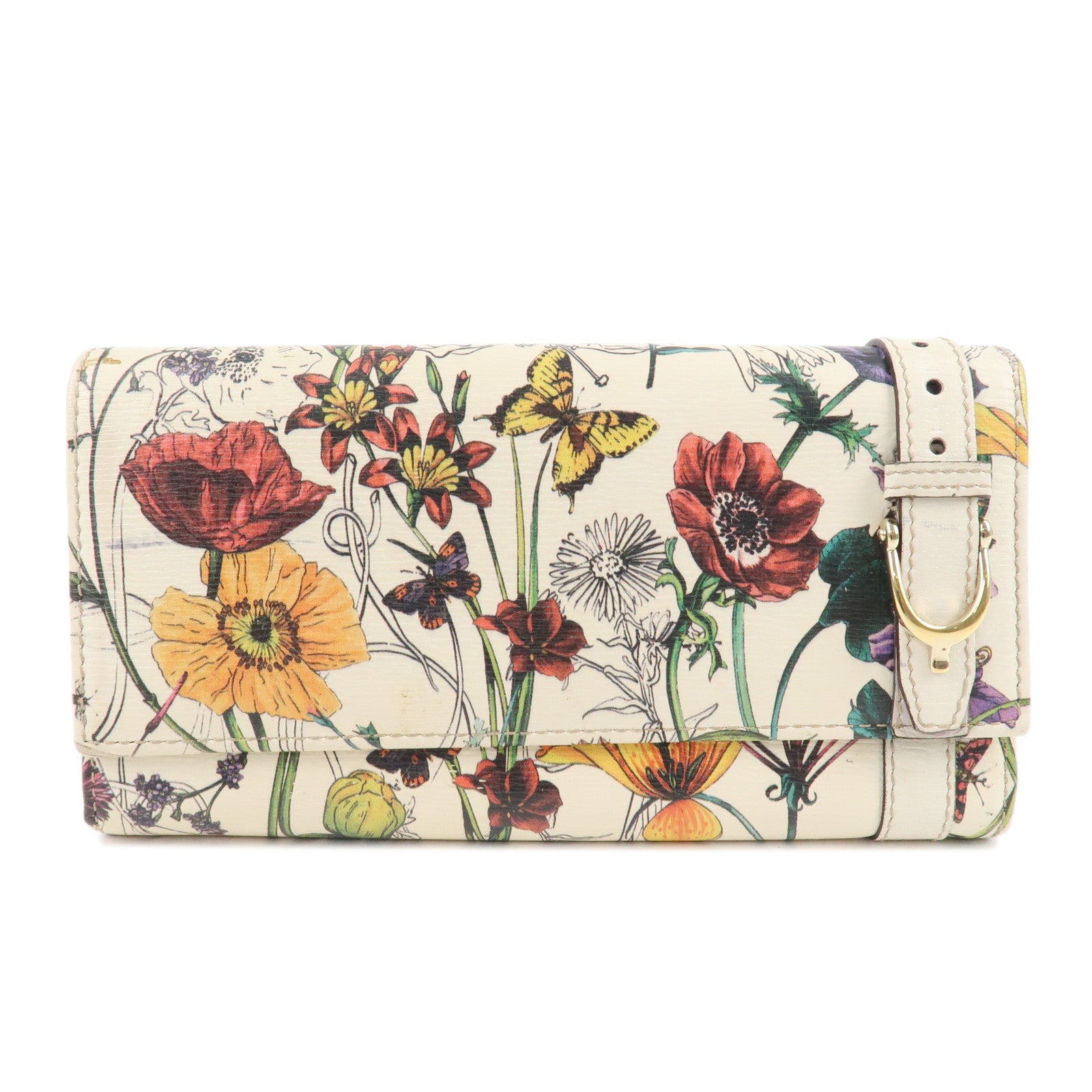 GUCCI-Flora-Leather-Bifold-Long-Wallet-Beige-309760