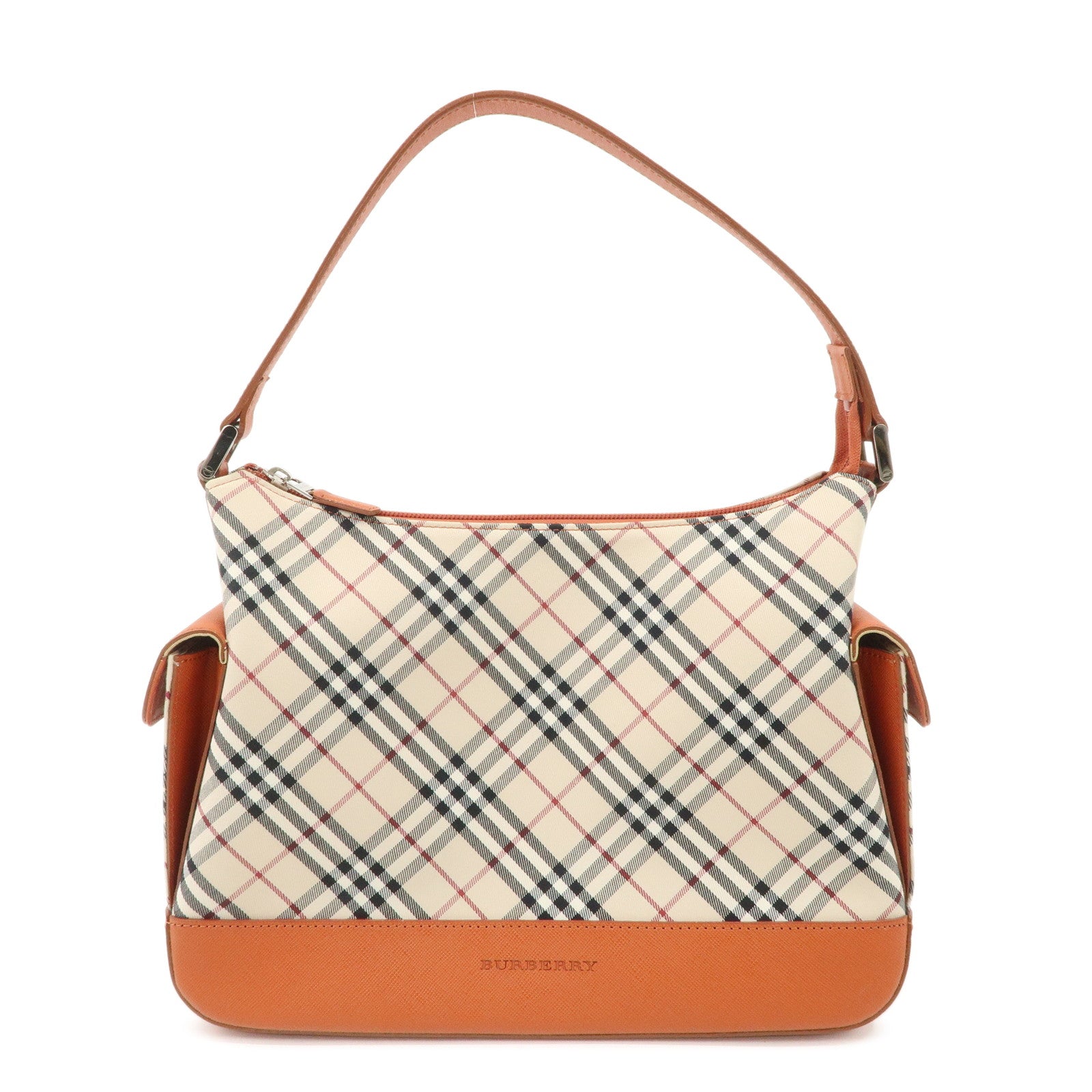 BURBERRY-Canvas-Leather-Shoulder-Bag-Hand-Bag-Nova-Plaid-Orange