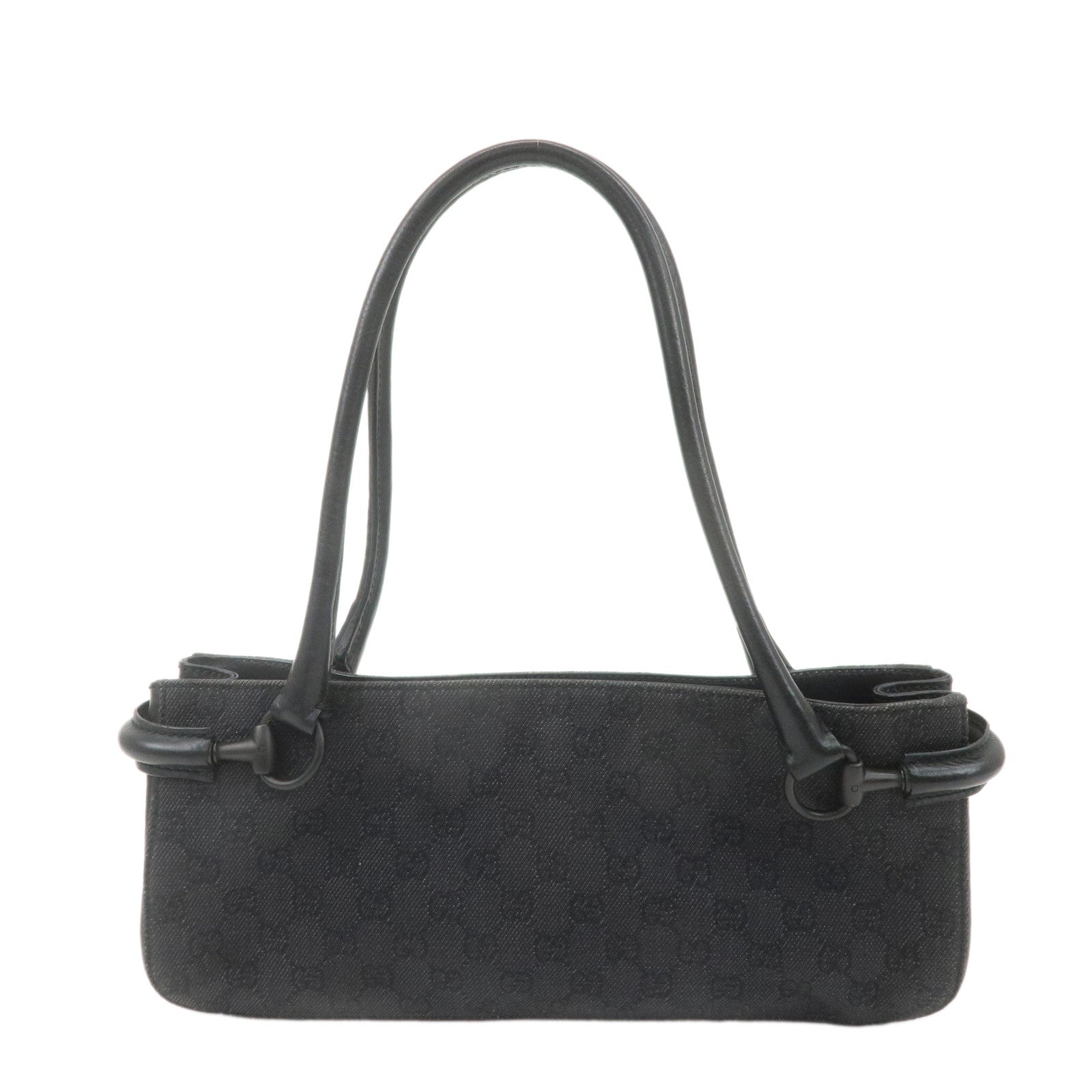 GUCCI-GG-Denim-Leather-Shoulder-Bag-Black-101345