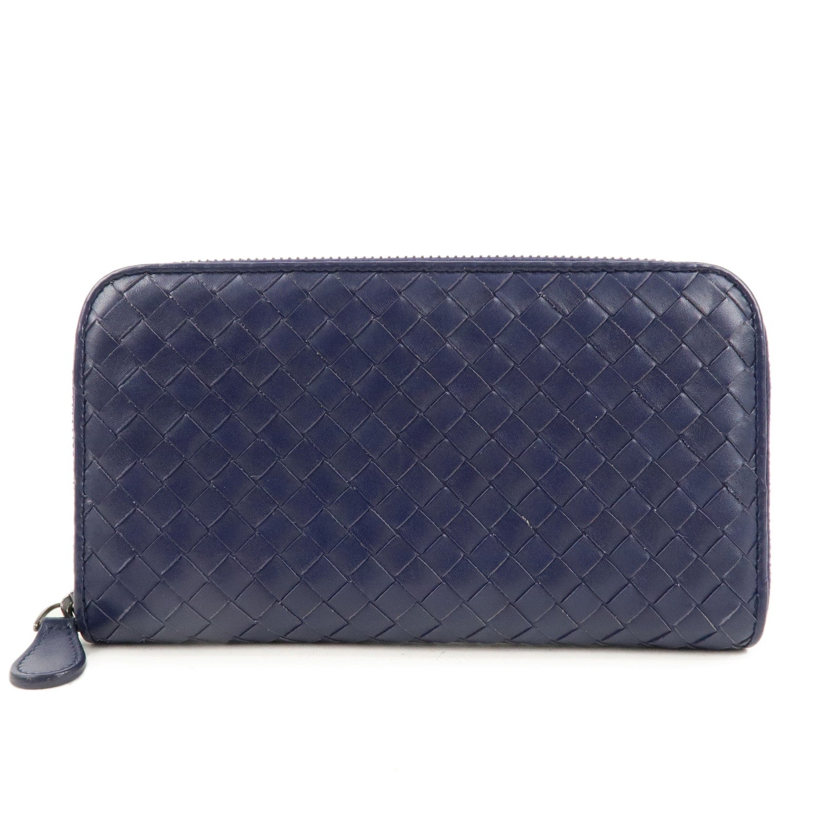 BOTTEGA-VENETA-Intrecciato-Leather-Round-Zipper-Long-Wallet