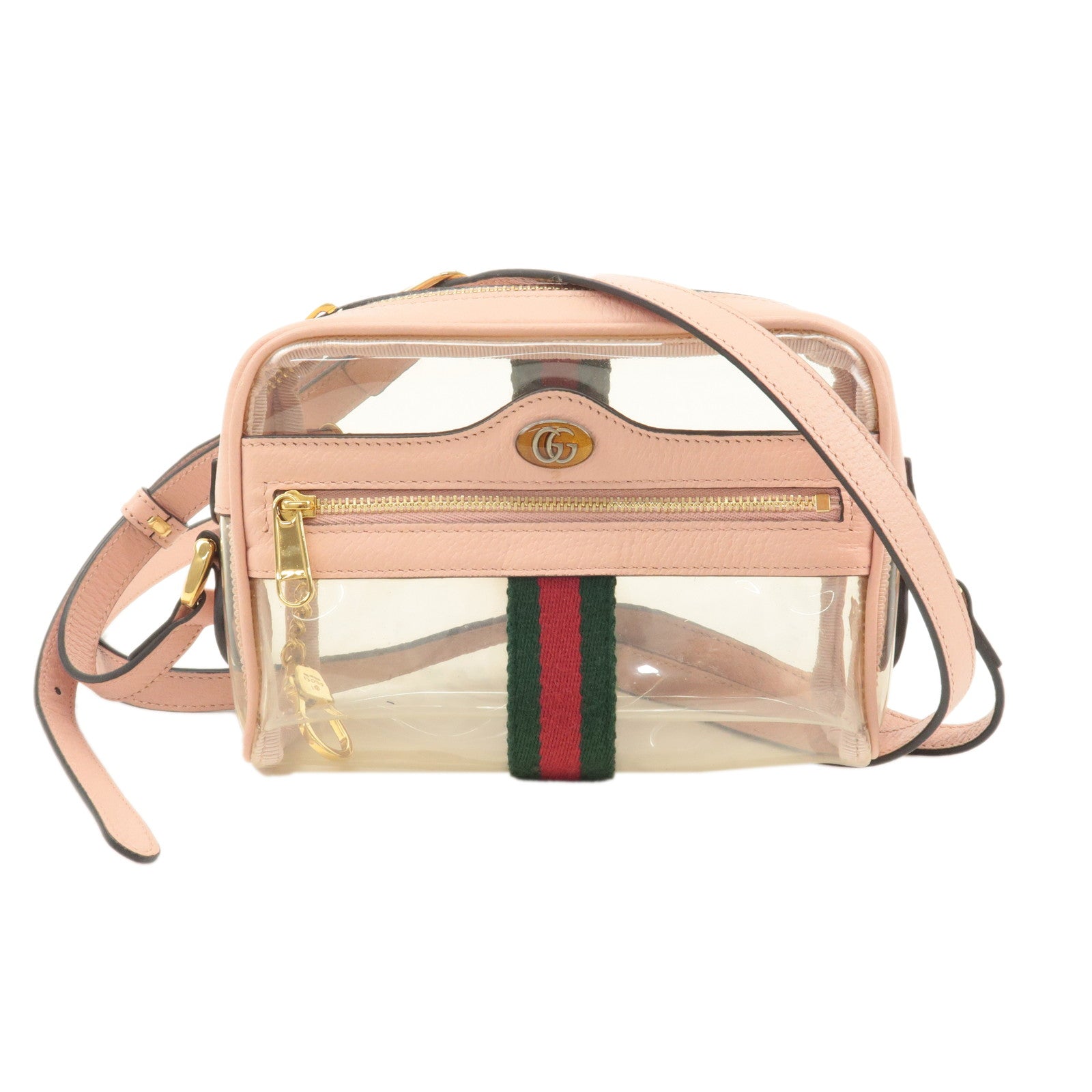 GUCCI Ophidia Sherry Vinyl Leather Shoulder Bag Clear Pink 517350