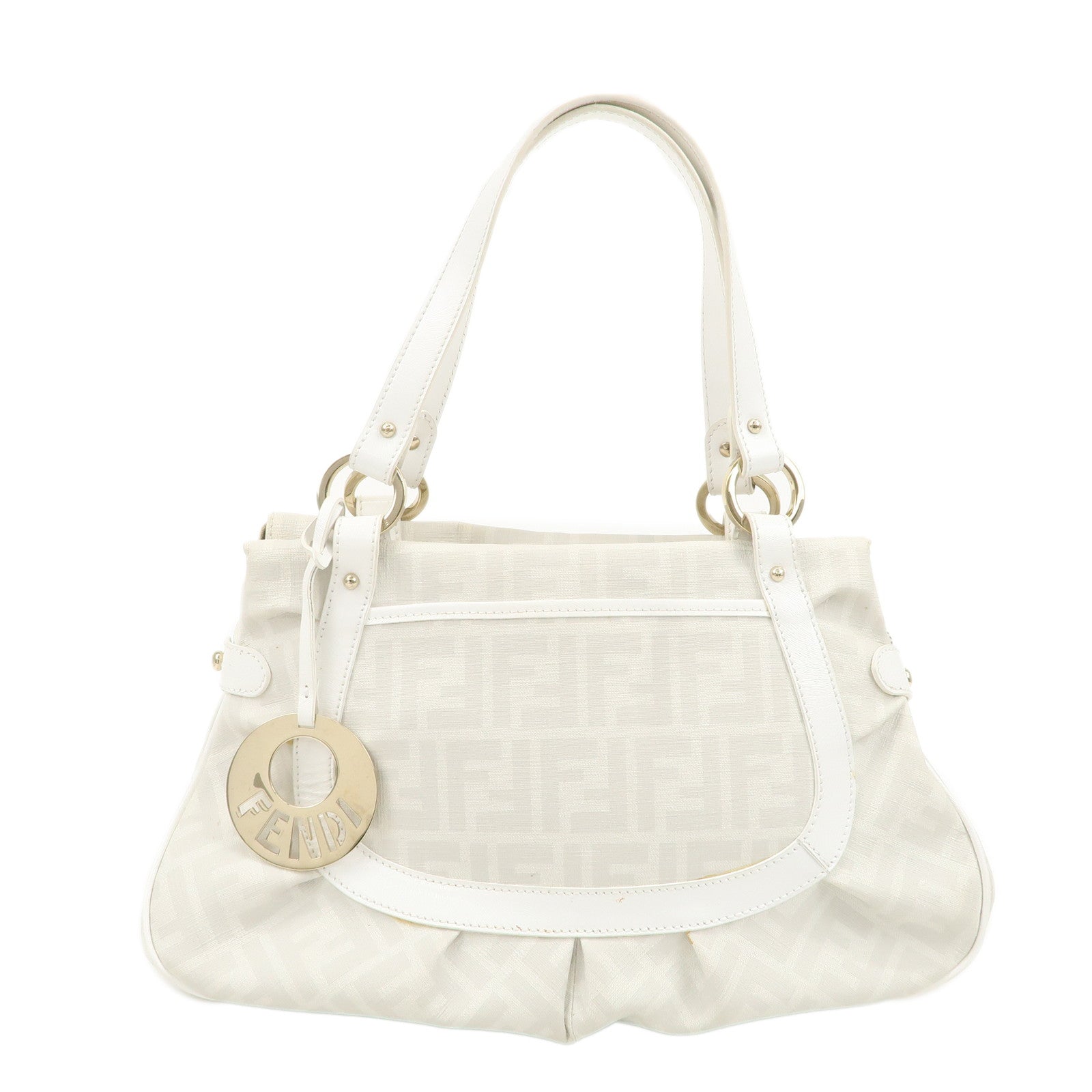 FENDI-Zucca-PVC-Leather-Shoulder-Bag-White-Gold-Hardware-8BR628