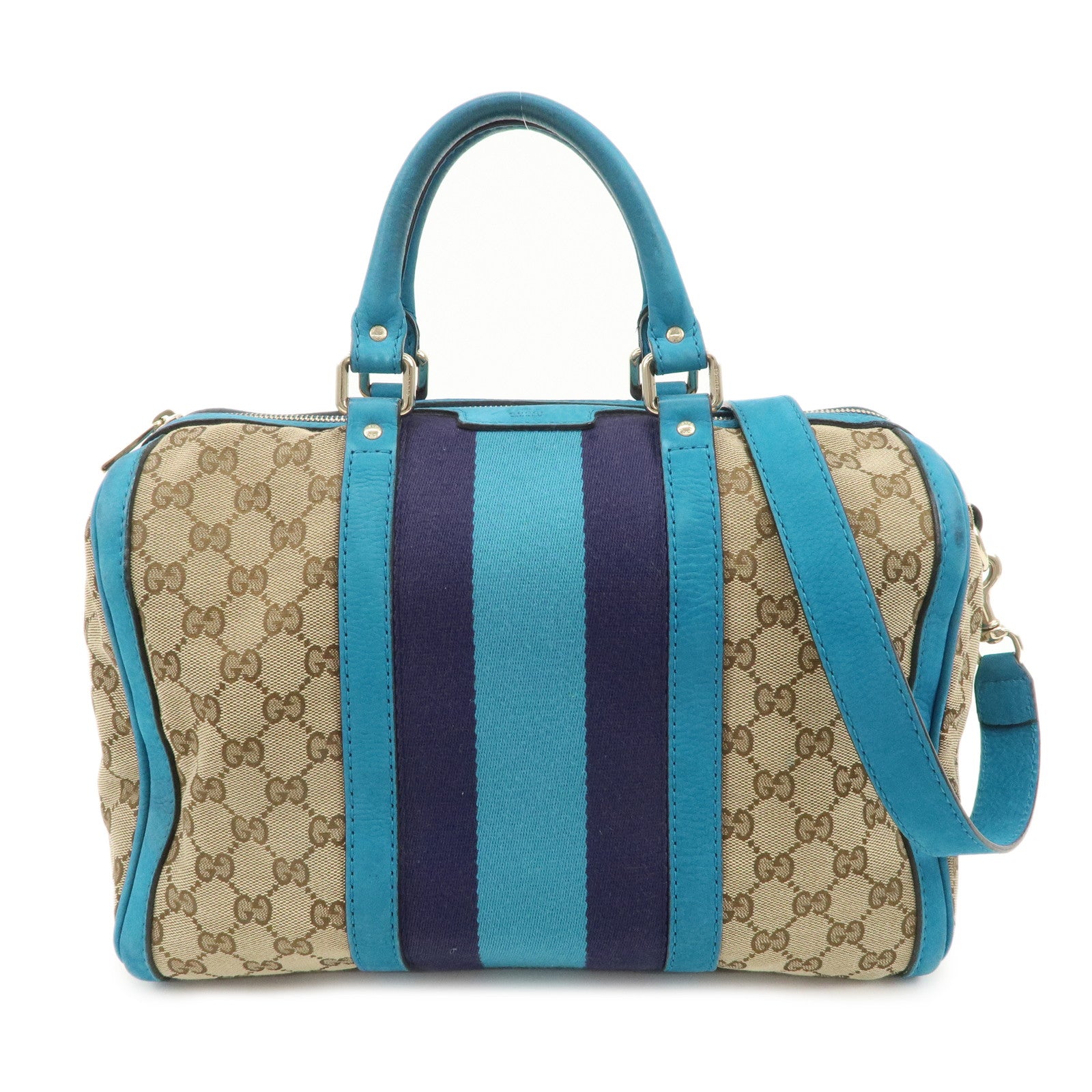 GUCCI-Sherry-GG-Canvas-Leather-Boston-Bag-Beige-Blue-247205