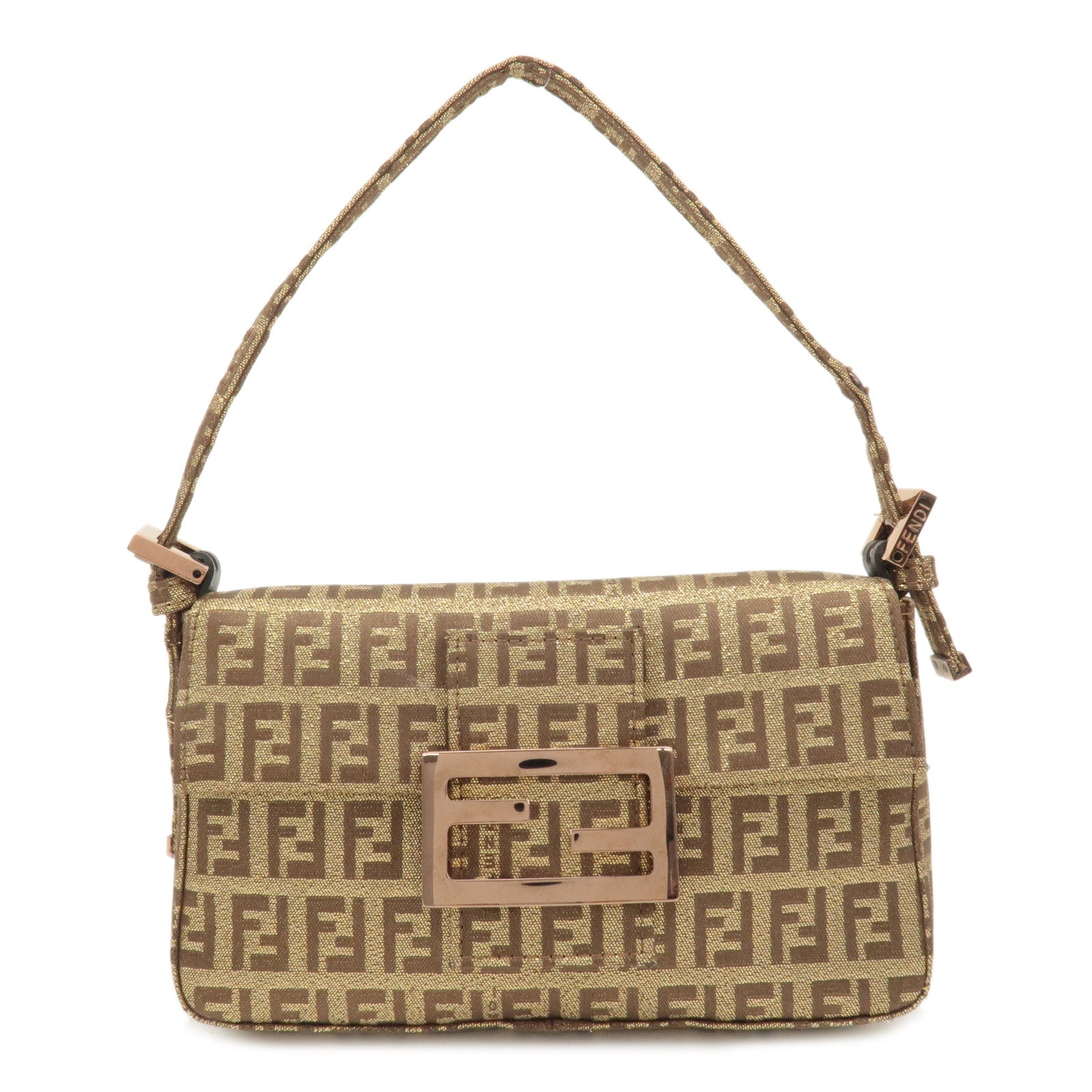 FENDI Mini Mamma Baguette Zucchino Canvas Hand Bag Gold 8BK005