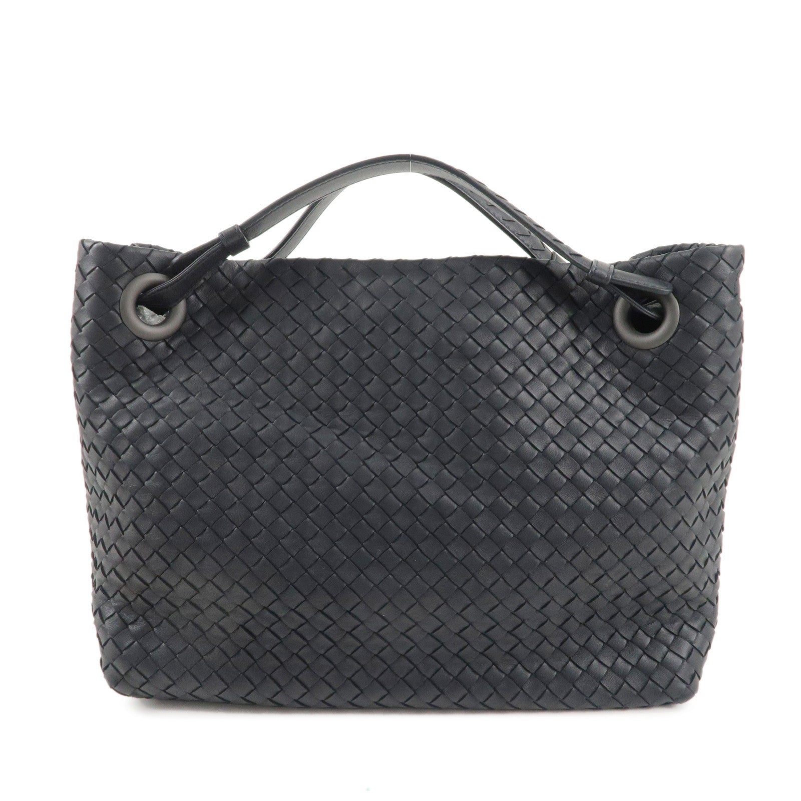 BOTTEGA-VENETA-Intrecciato-Leather-Tote-Bag-Hand-Bag-Black