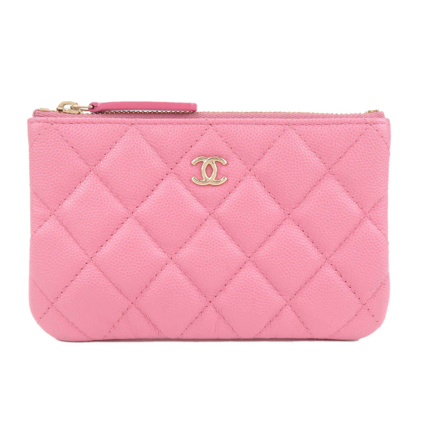 CHANEL-Matelasse-Caviar-Skin-Mini-Pouch-Pink-Gold-Hardware-A82365