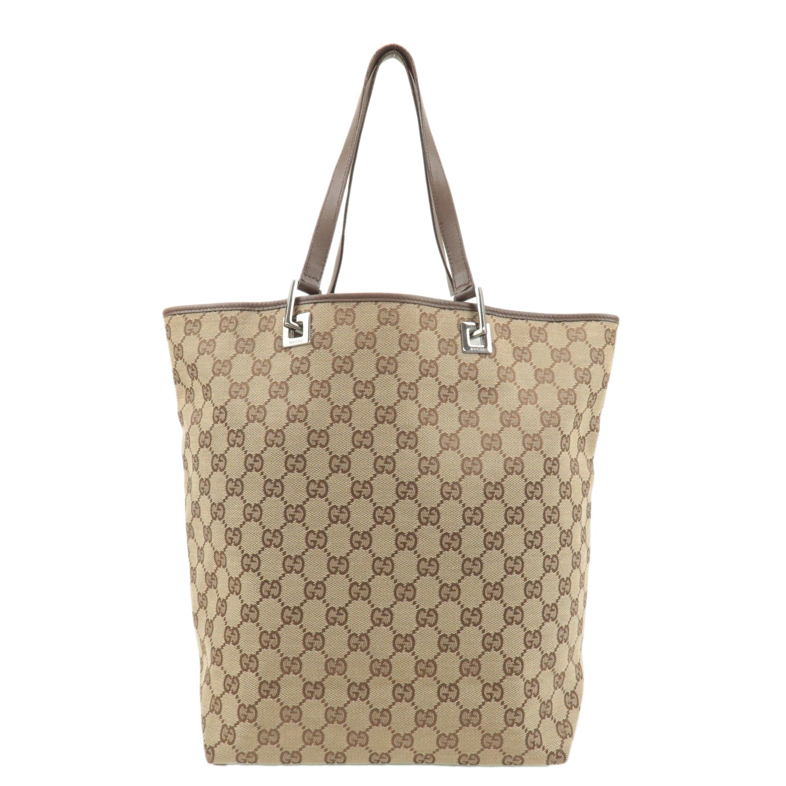 GUCCI GG Canvas Leather Tote Bag Beige Brown 31243