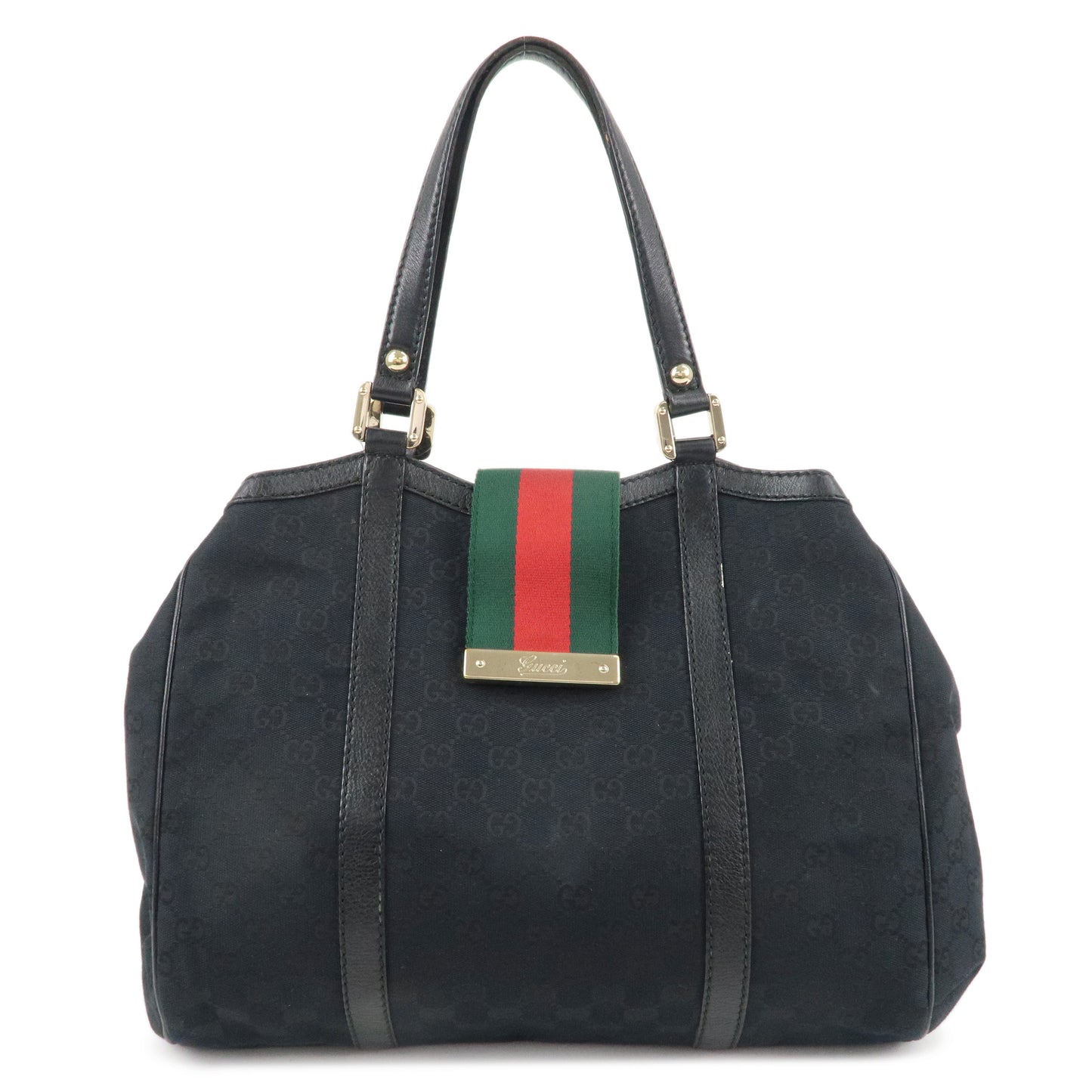 GUCCI Sherry GG Canvas Leather Hand Bag Black 233609
