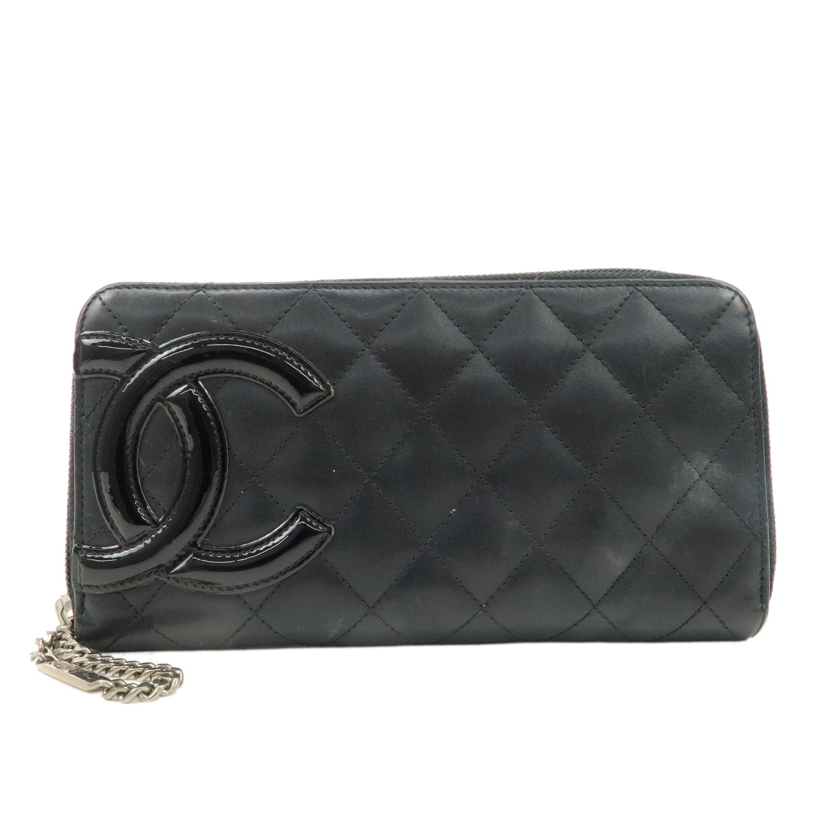 CHANEL-Cambon-Line-Patent-Leather-Round-Zipper-Long-Wallet-A50078