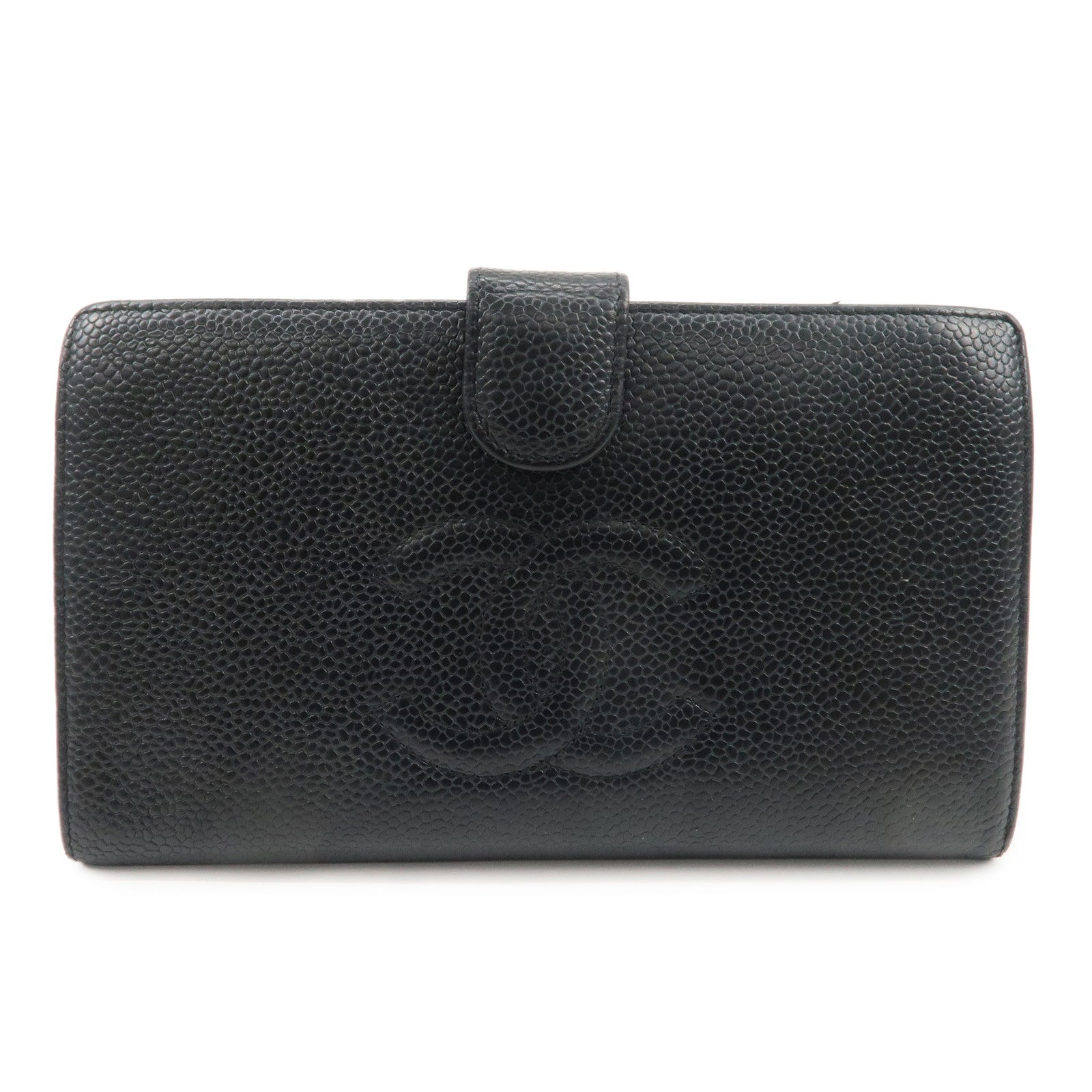 CHANEL-COCO-Mark-Caviar-Skin-Bi-fold-Wallet-Black