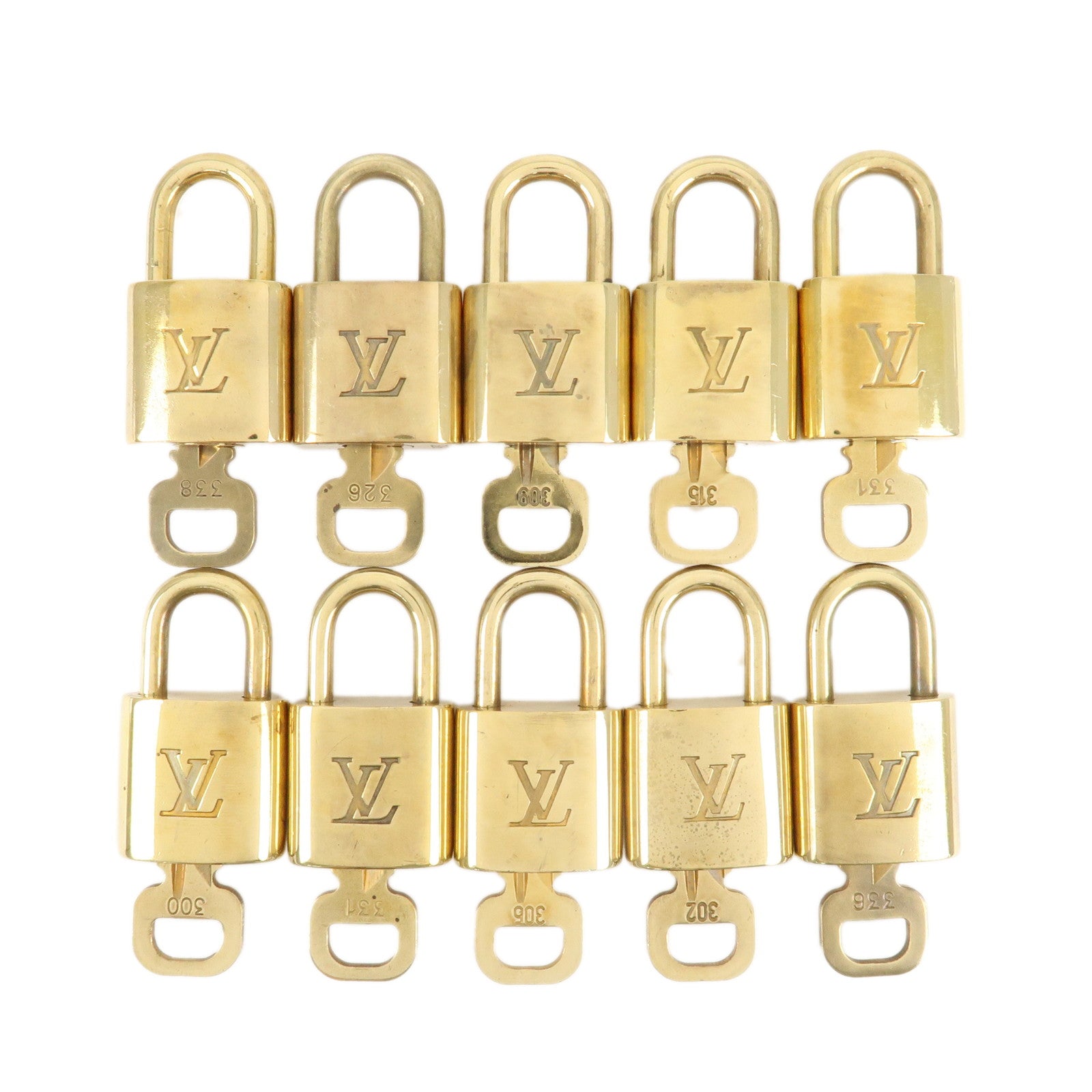 Louis-Vuitton-Set-of-10-Lock-&-Key-Cadena-Key-Lock-Metal-Gold