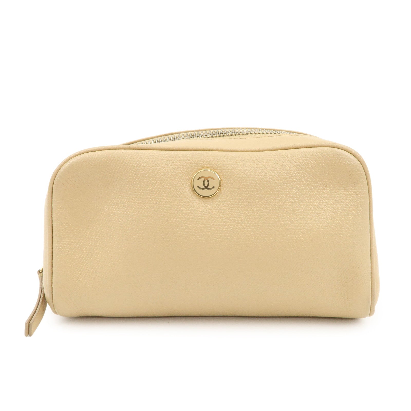 CHANEL-COCO-Button-Leather-Cosmetic-Pouch-Beige-Gold-A20913