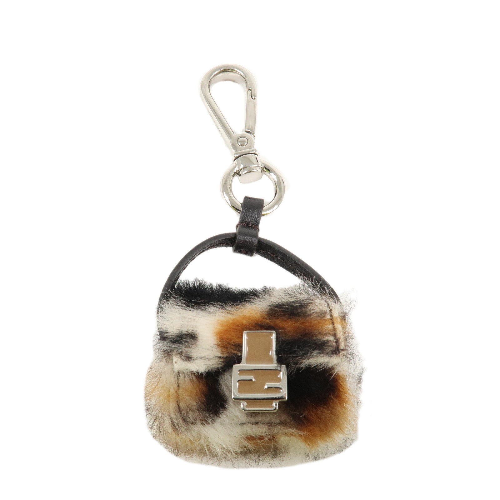 FENDI-Pony-Hair-Leather-Pico-Baguette-Charm-Brown-7AS133