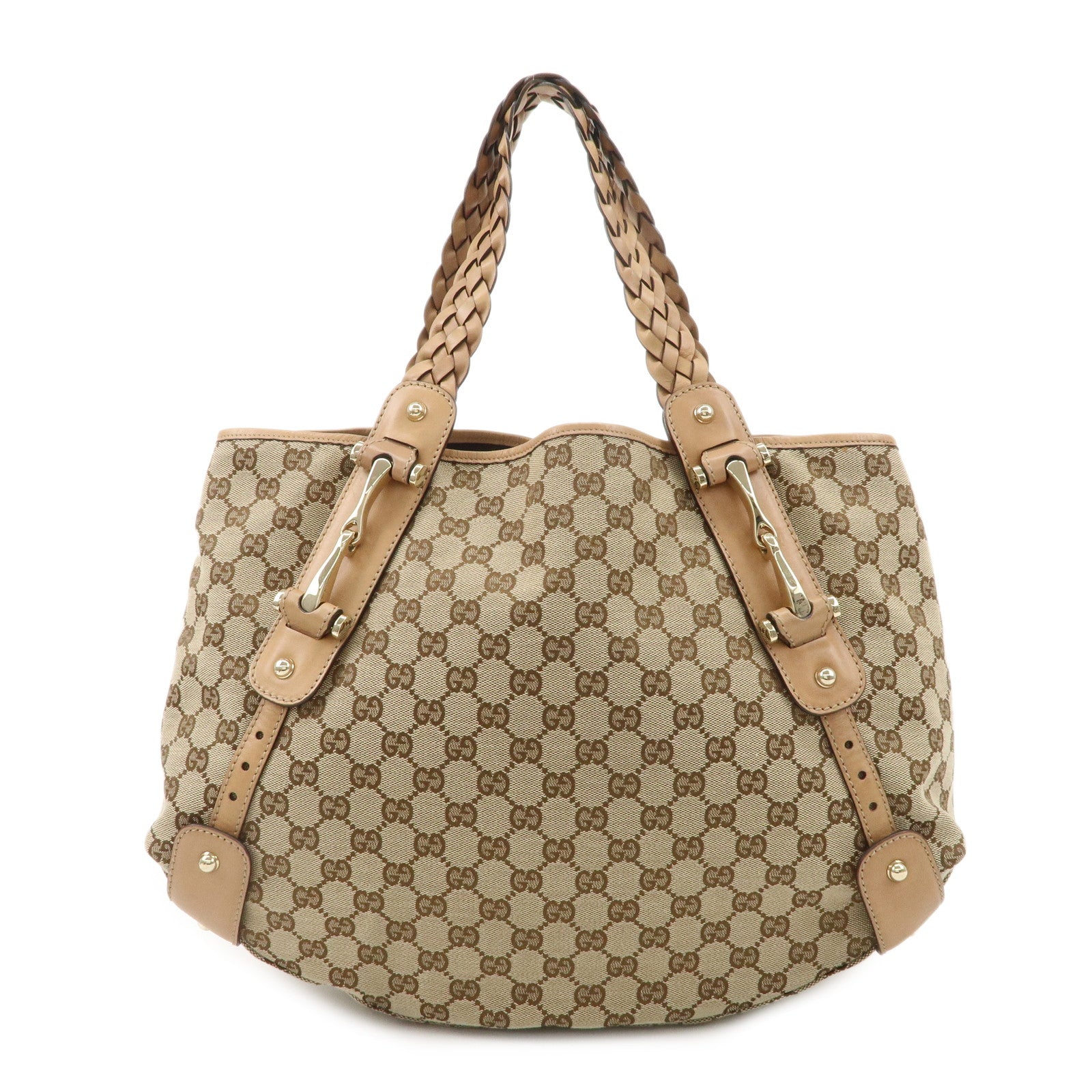 GUCCI-Horsebit-GG-Canvas-Leather-Tote-Bag-Beige-Light-Beige-137621