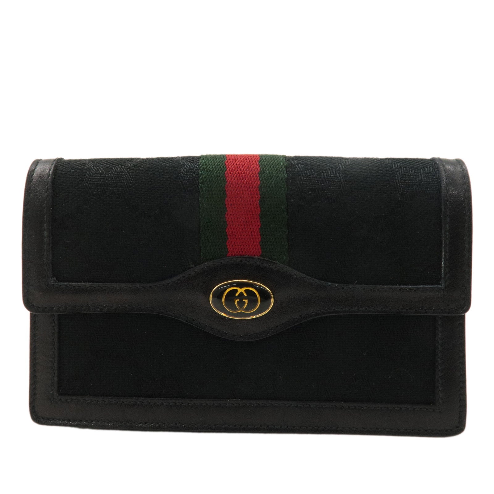 GUCCI Old Gucci Sherry GG Canvas Leather Pouch Black