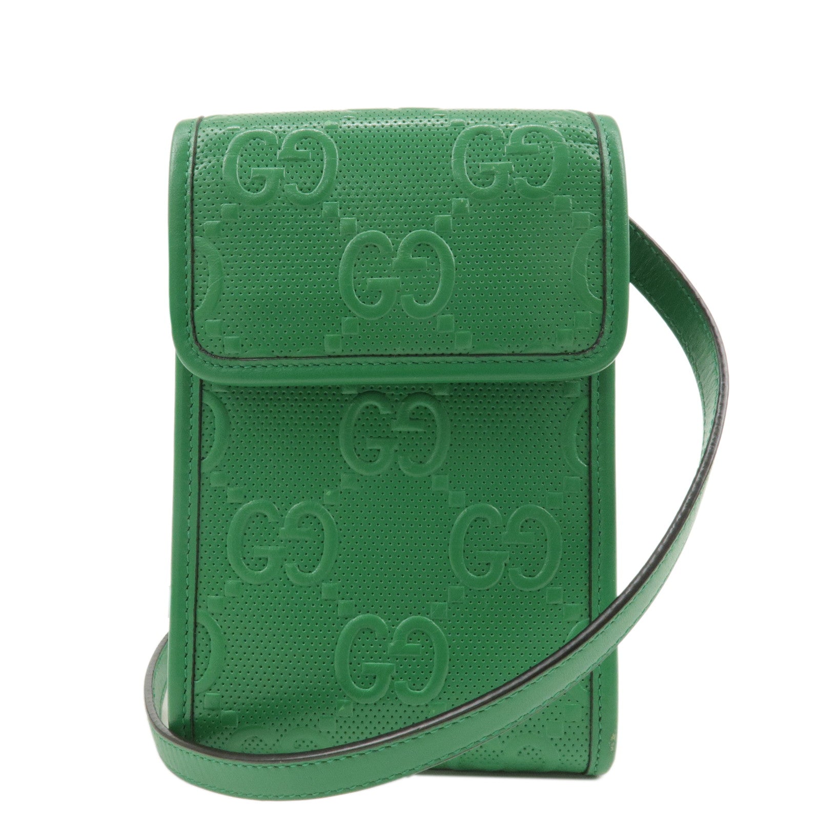 GUCCI GG Embossed Leather Shoulder Bag Green 625571