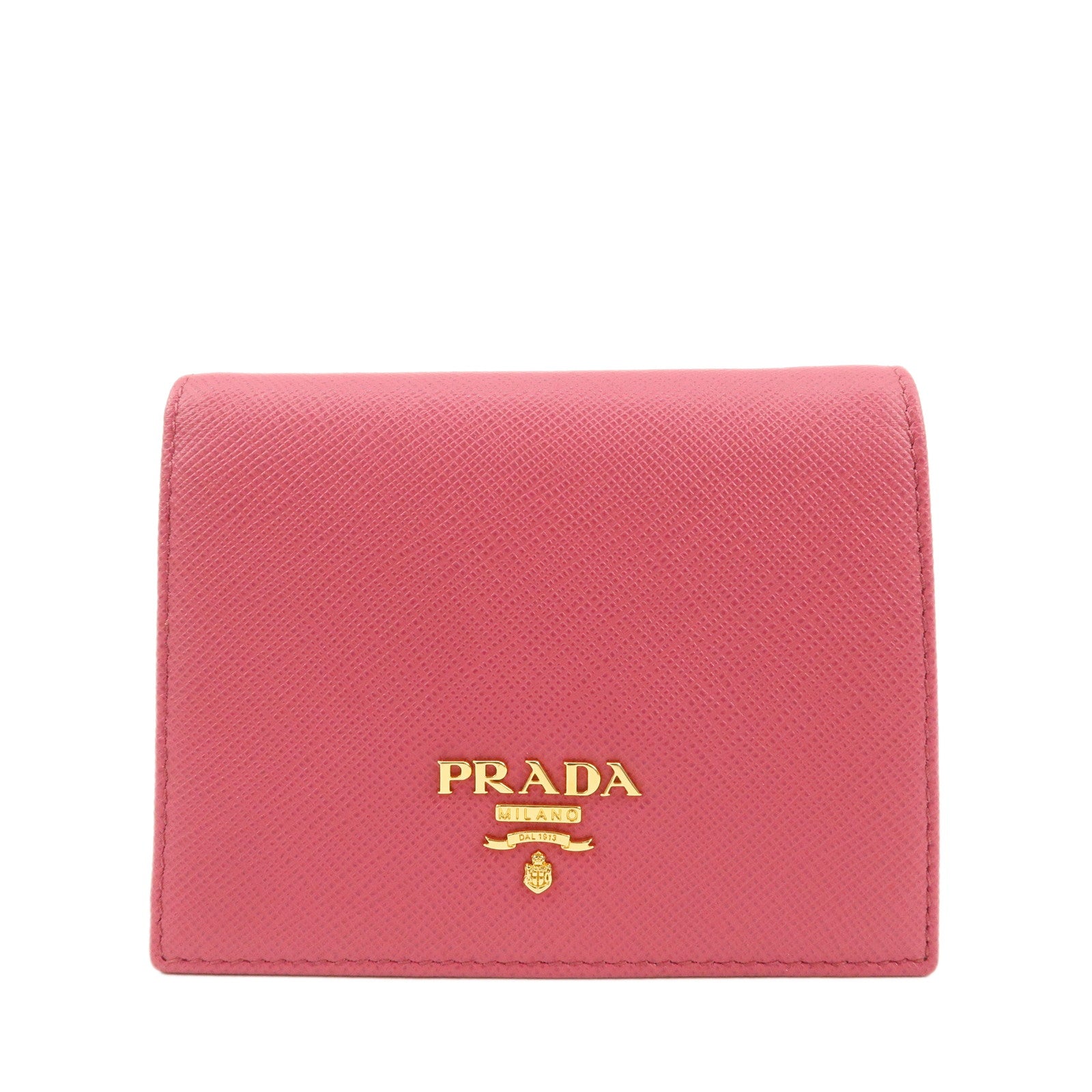 PRADA-Logo-Saffiano-Leather-Bi-Fold-Wallet-Pink-1MV204