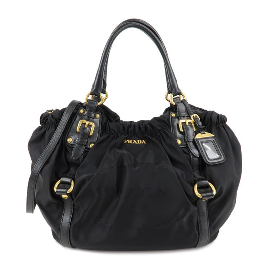 PRADA-Nylon-Jacquard-Leather-2WAY-Bag-Shoulder-bag-Black-BR4260