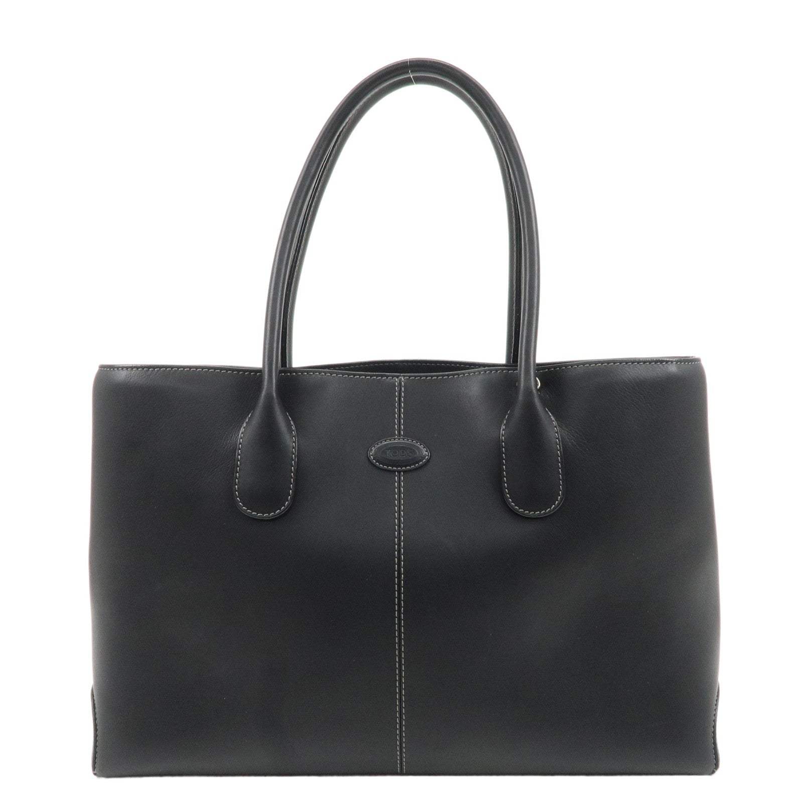 TOD'S-Leather-Tote-Bag-Shoulder-Bag-Hand-Bag-Black