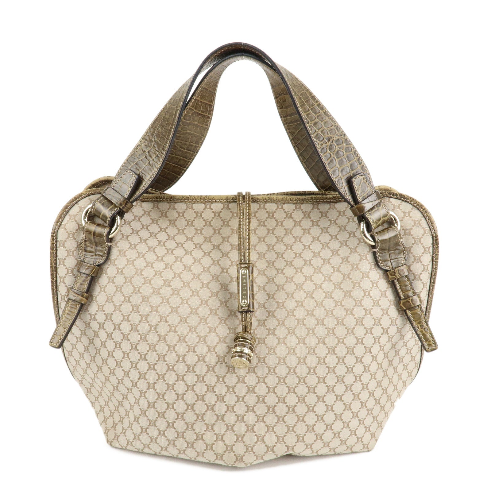 CELINE-Macadam-Bitter-Sweet-Canvas-Leather-Tote-Bag-Beige-Khaki