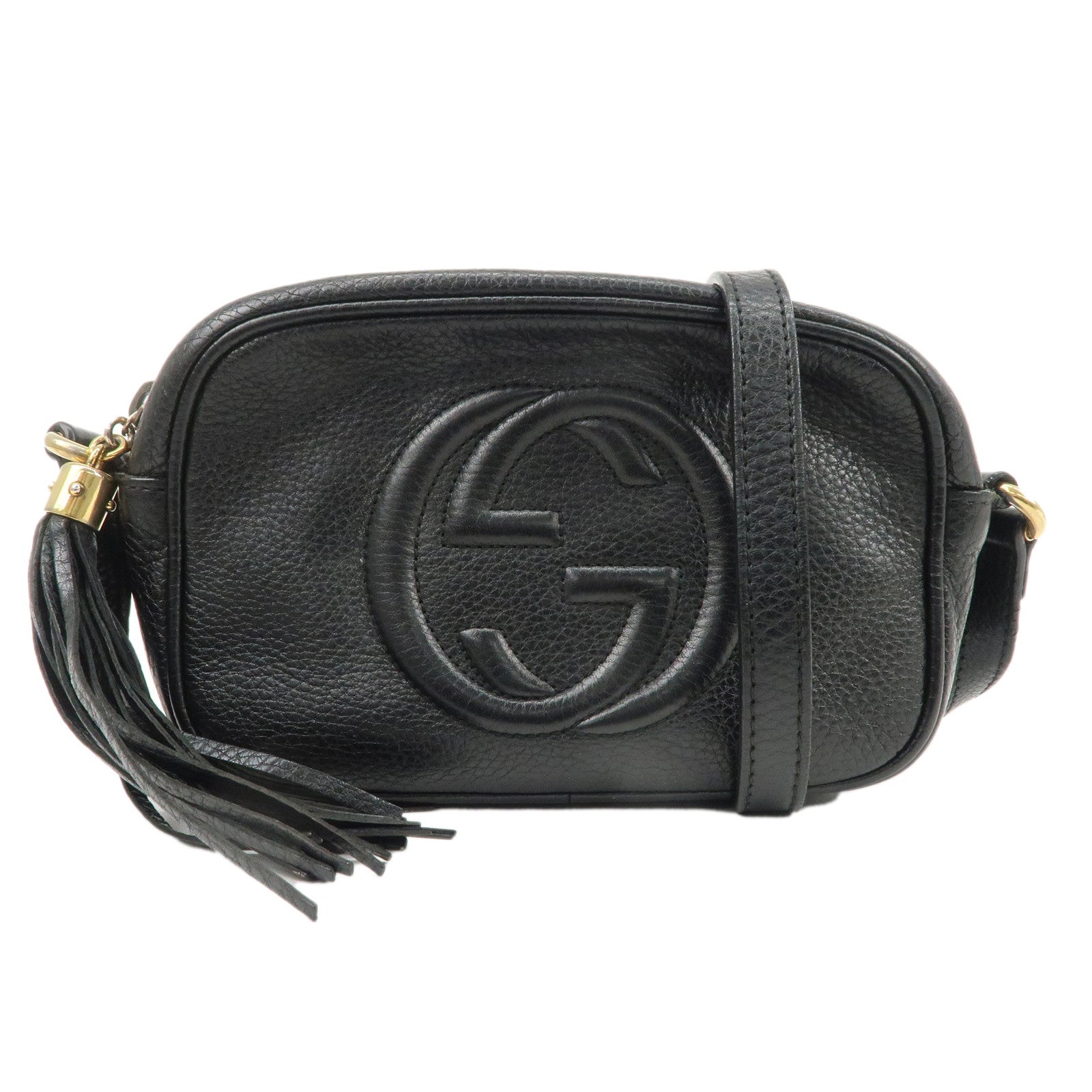 GUCCI-Soho-Interlocking-G-Leather-Shoulder-Bag-Black-347994