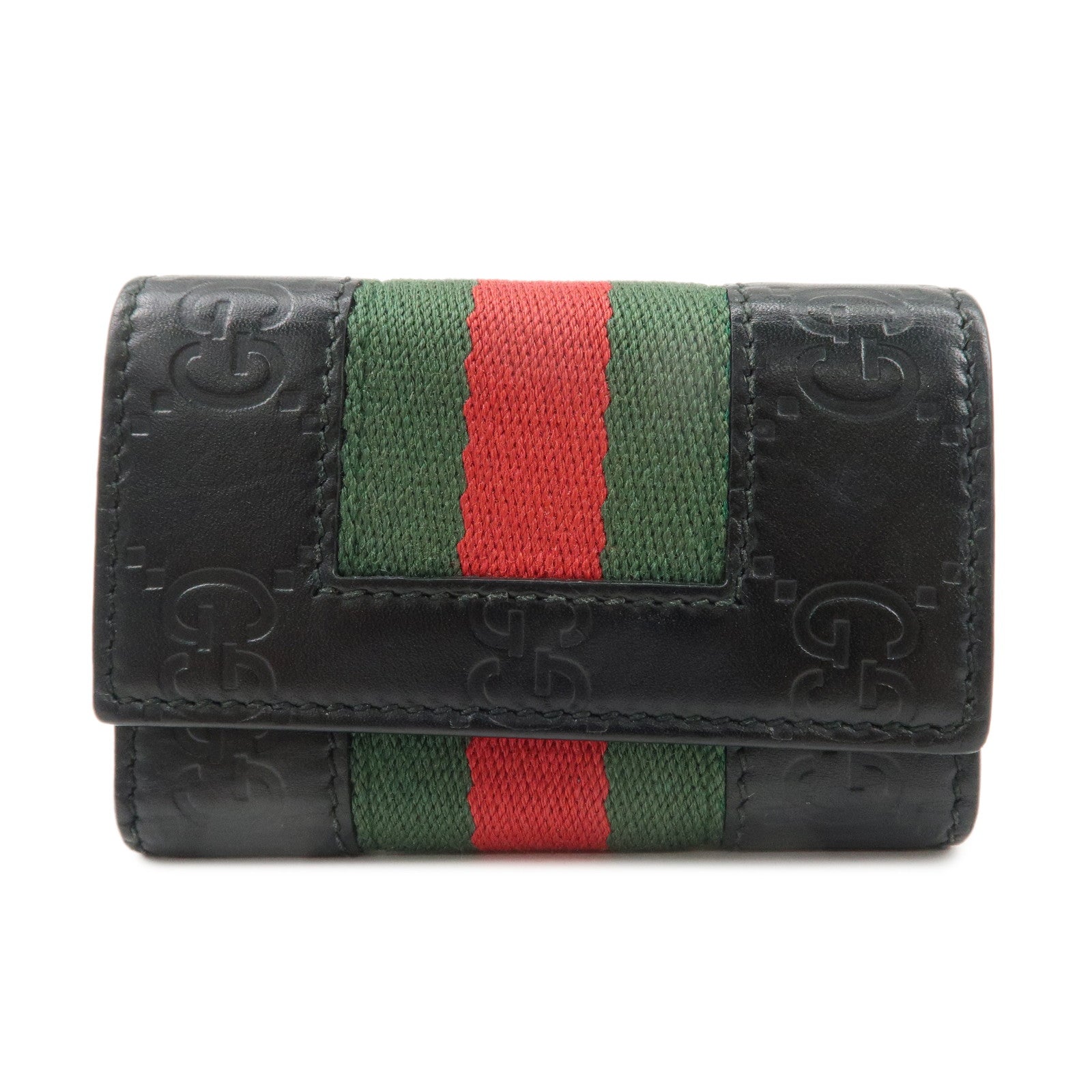 GUCCI-Sherry-Guccissima-Leather-6-Key-Case-Black-408828