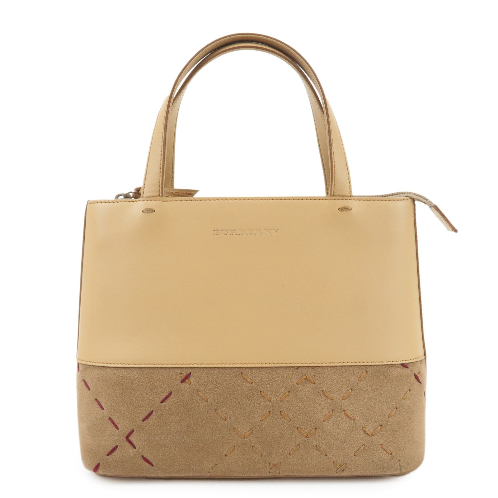 BURBERRY-London-Leather-Suede-Tote-Bag-Hand-Bag-Beige