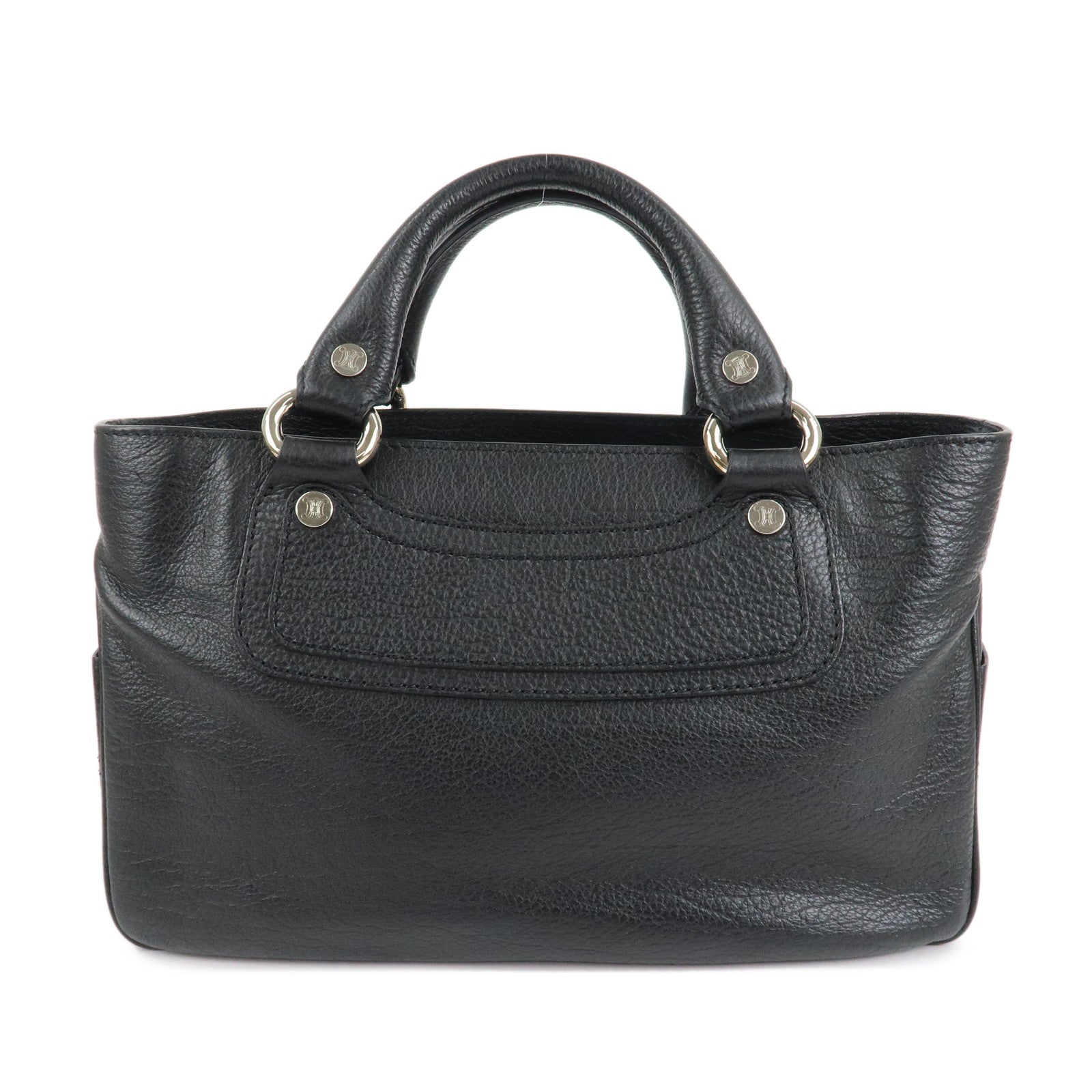 CELINE-Macadam-Engraved-Leather-Boogie-Bag-Hand-Bag-Black