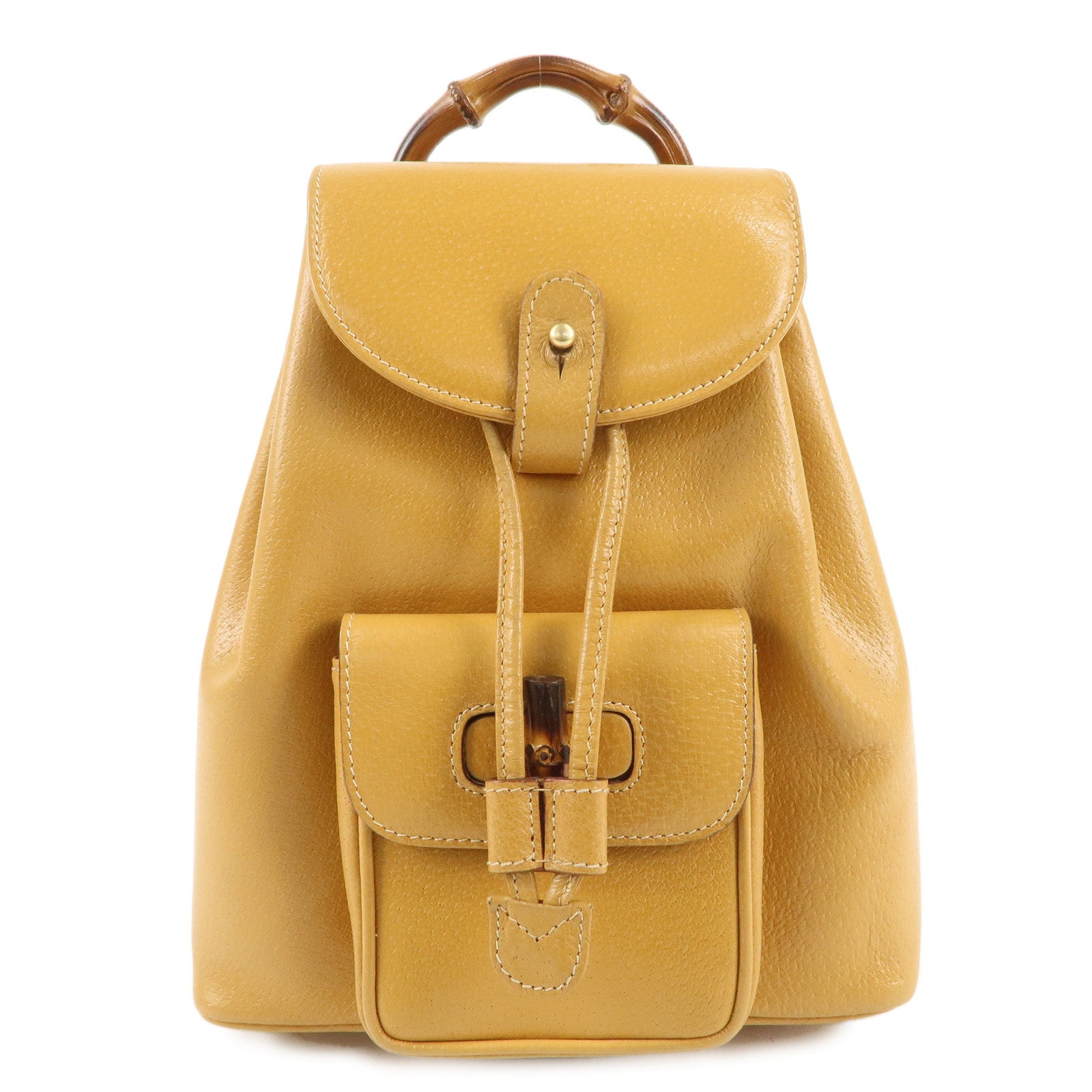 GUCCI Bamboo Leather Mini Backpack Ruck Sack Beige 003.1705