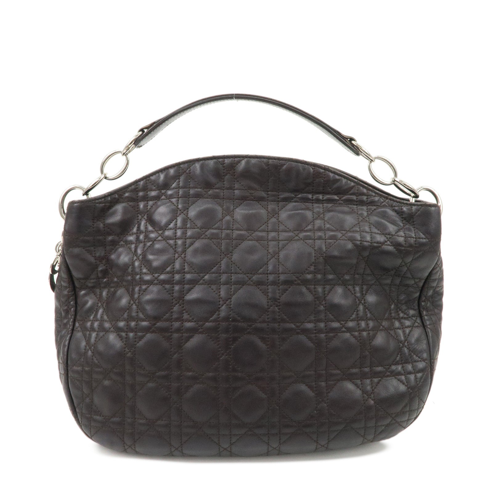 Christian-Dior-Cannage-Leather-Chain-Shoulder-Bag-Logo-Charm