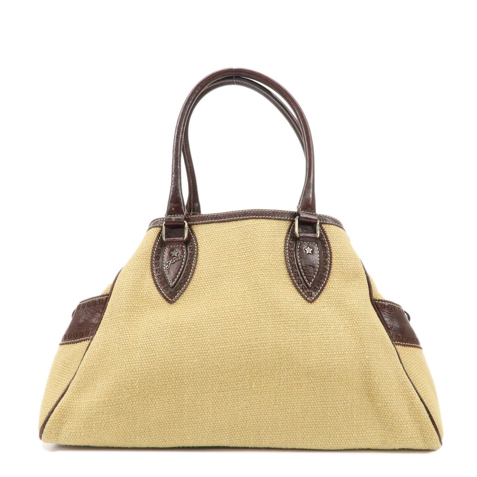 FENDI-Ethnico-Zucca-Canvas-Leather-Shoulder-Bag-Beige-Brown-8BN162